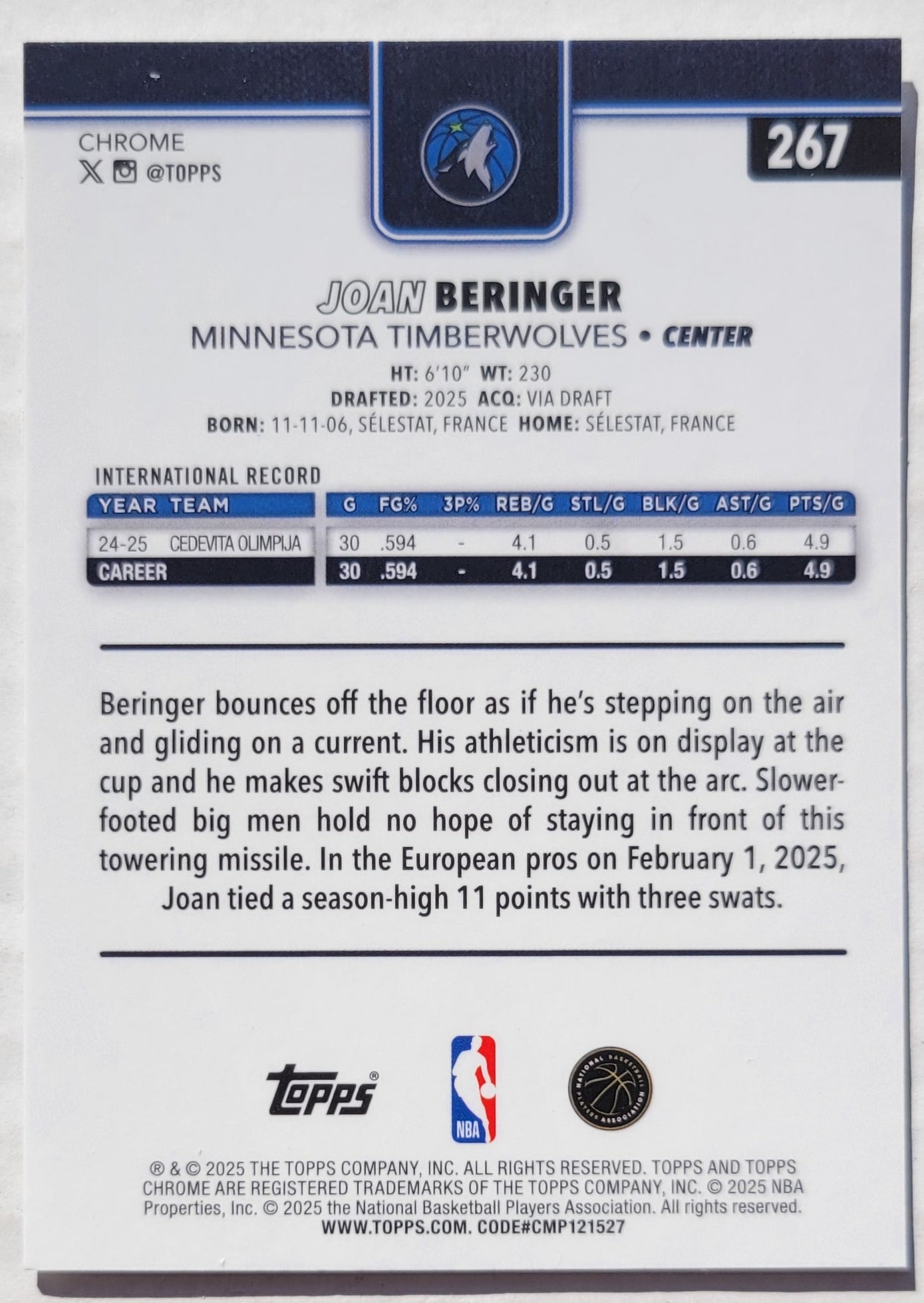 Joan Beringer - 2025-26 Topps Chrome #267 RC