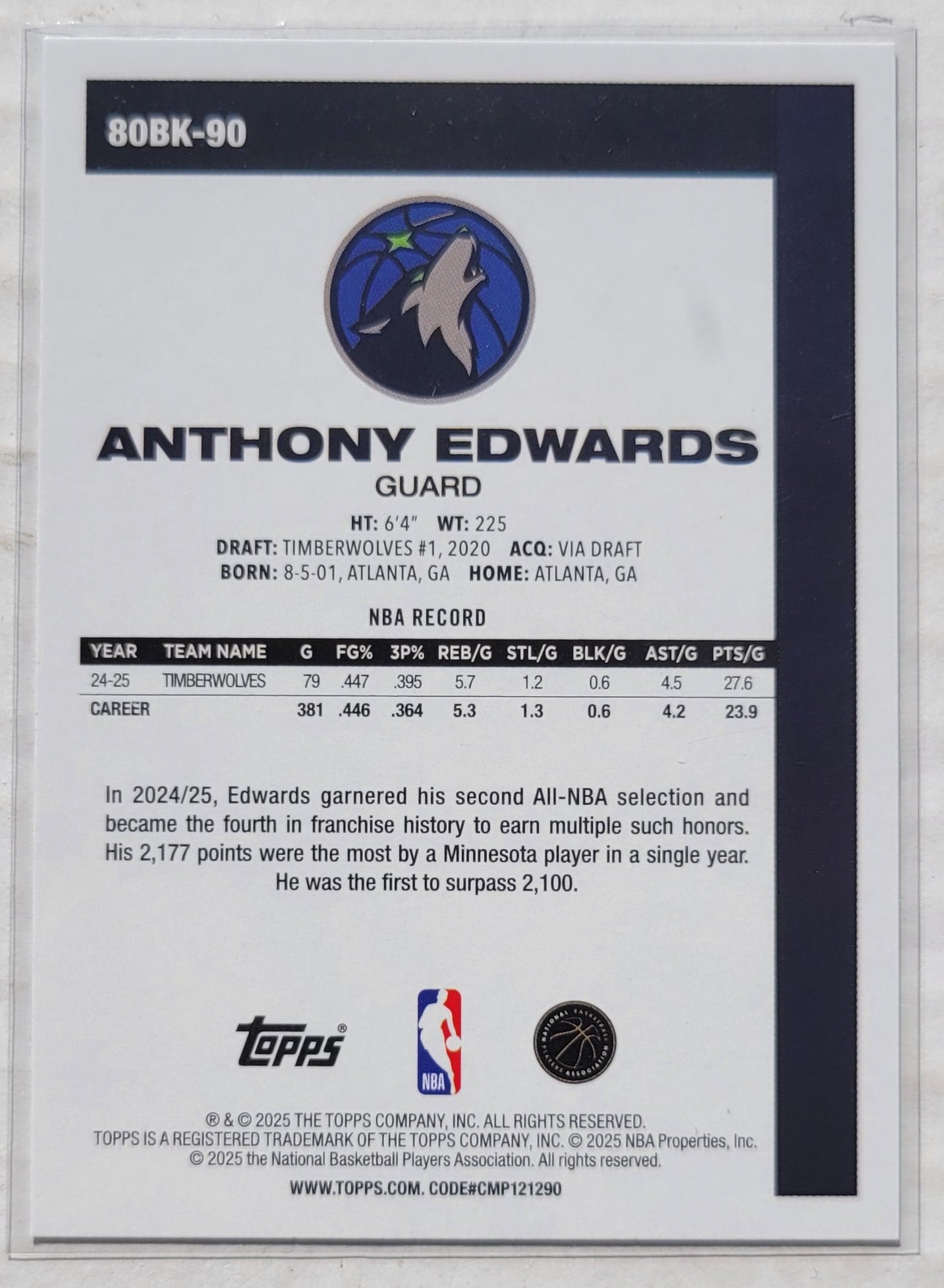 Anthony Edwards - 2025-26 Topps '80-81 Topps #80BK90