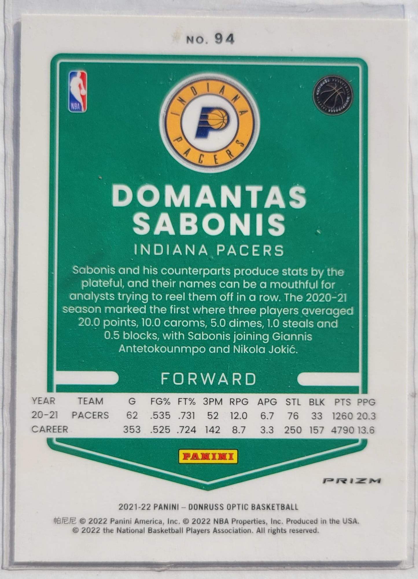 Domantas Sabonis - 2021-22 Donruss Optic Red Pulsar #94