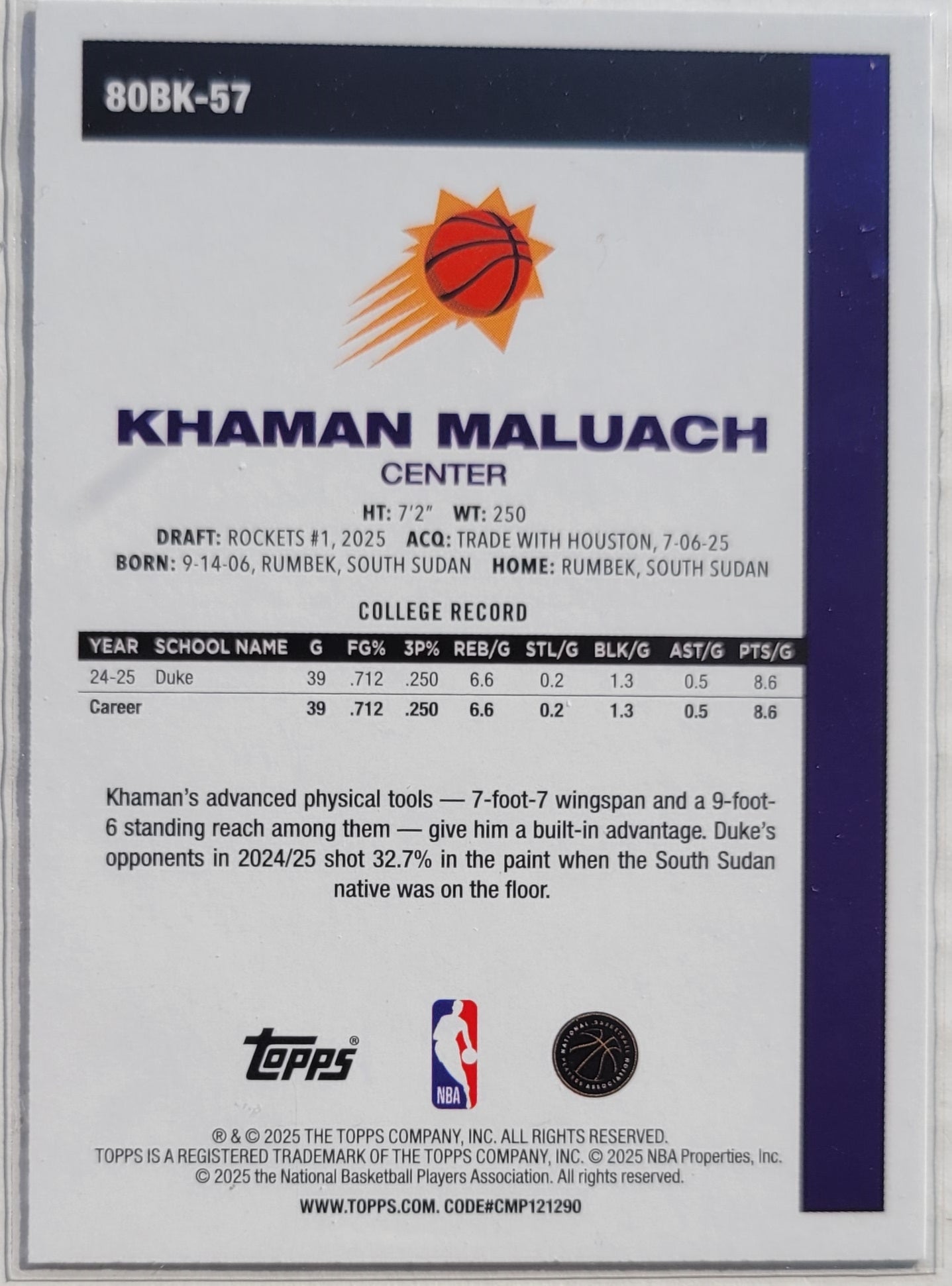 Khaman Maluach - 2025-26 Topps '80-81 Topps #80BK57
