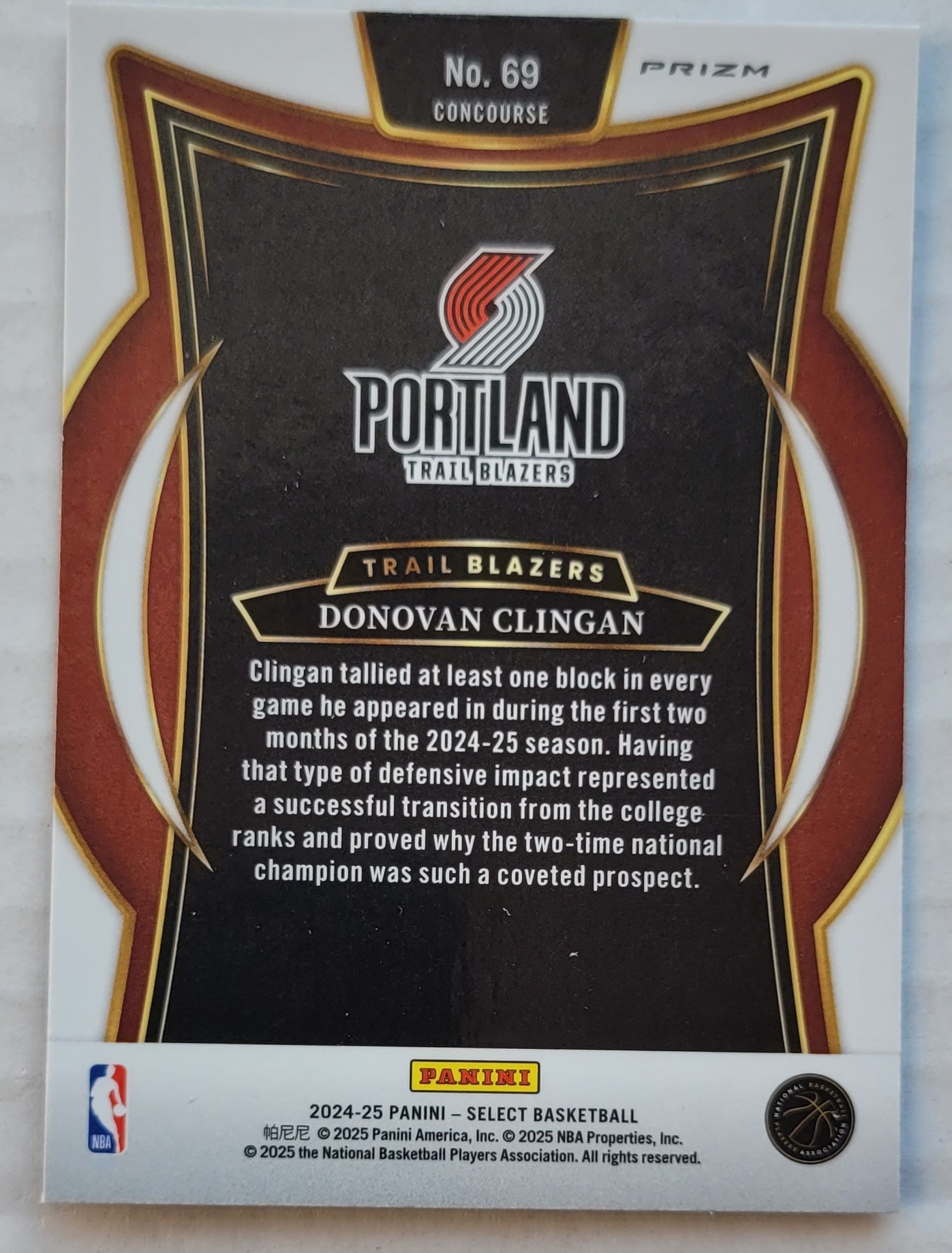 Donovan Clingan - 2024-25 Select Blue Prizms #69 RC