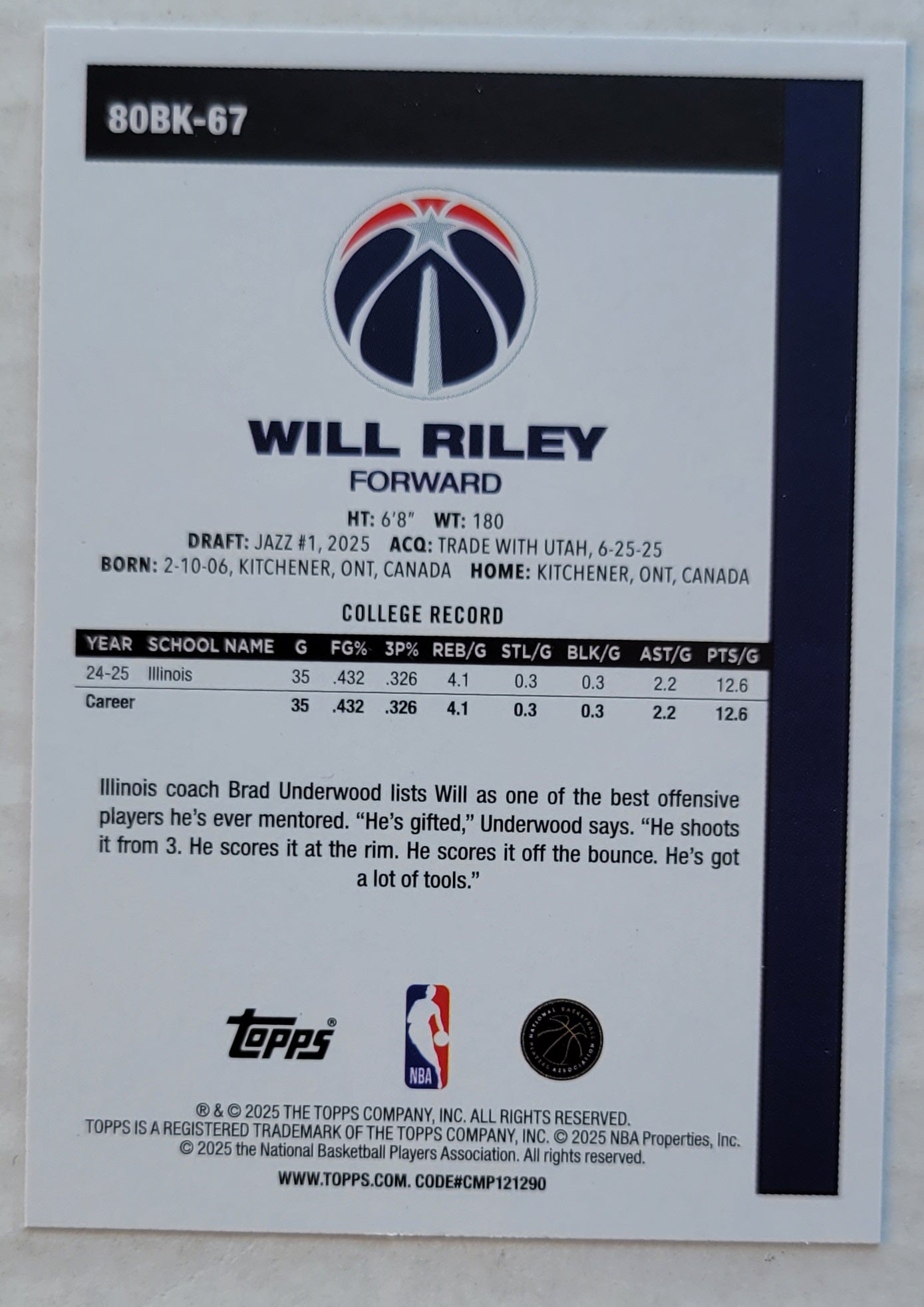 Will Riley - 2025-26 Topps '80-81 Topps #80BK67