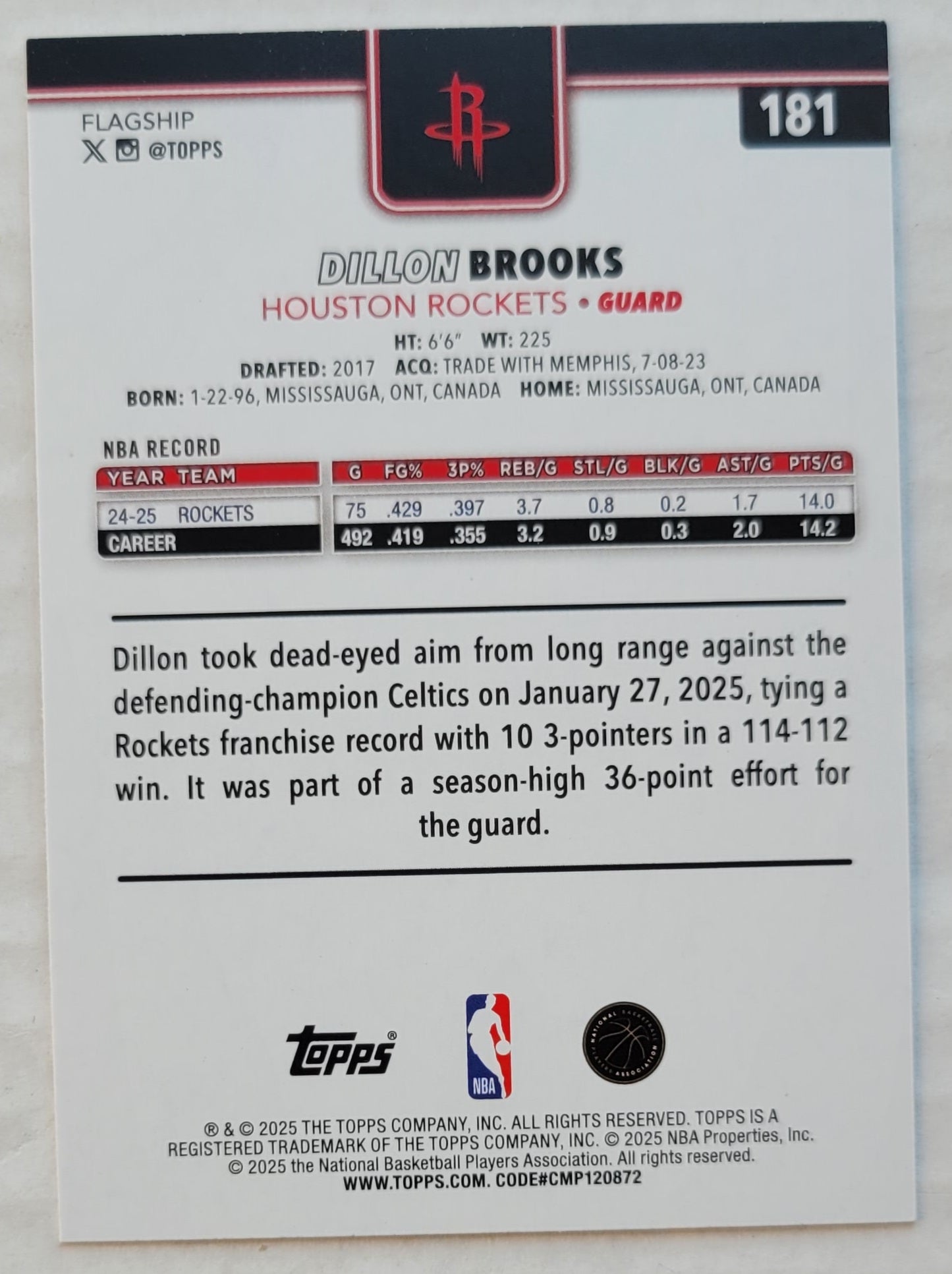 Dillon Brooks - 2025-26 Topps Season Tip Off #181