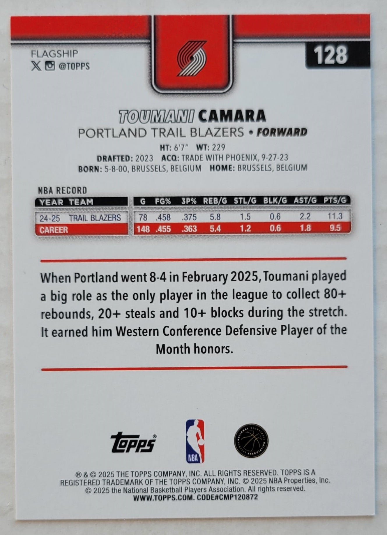 Toumani Camara - 2025-26 Topps #128