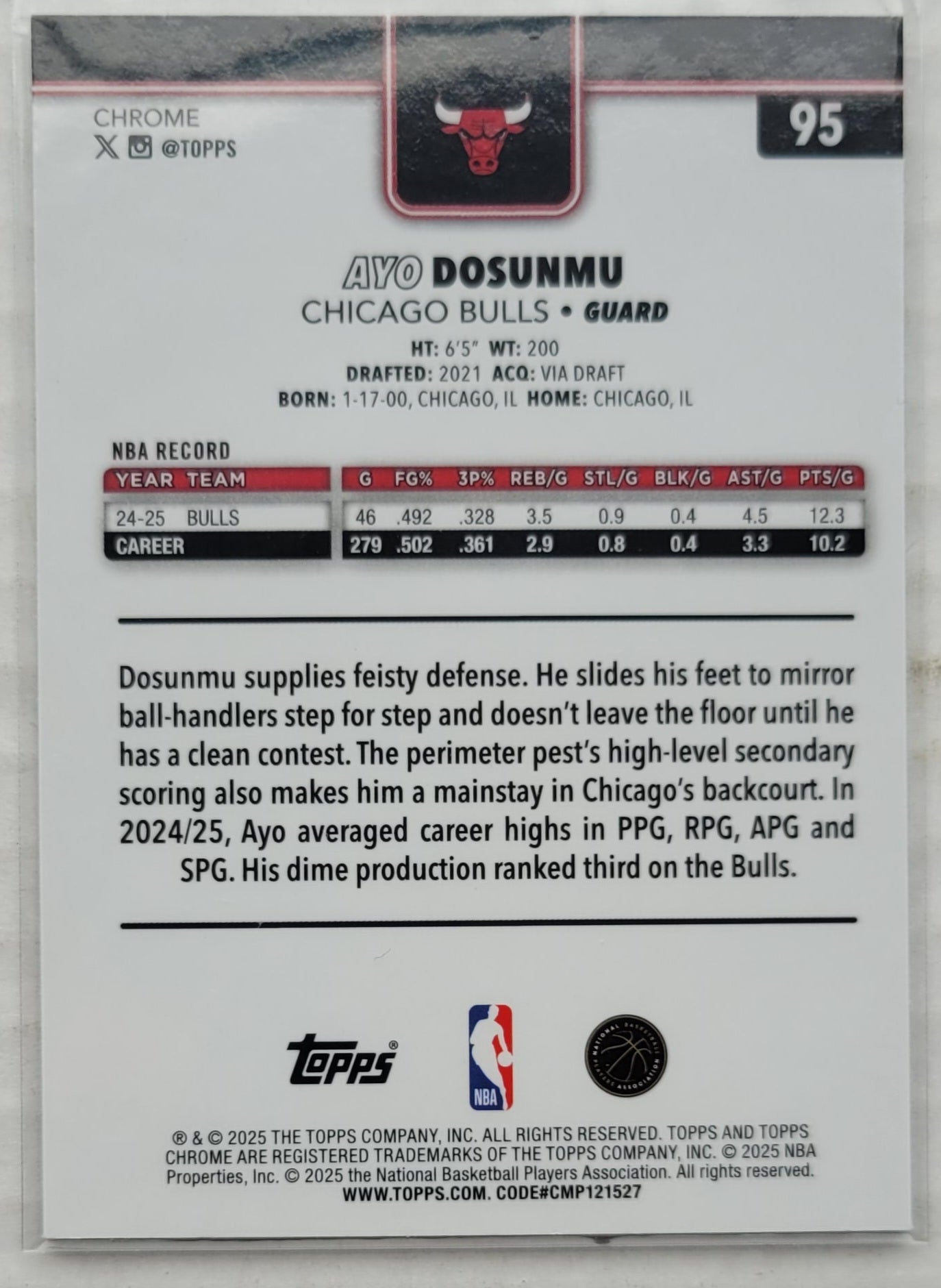 Ayo Dosunmu - 2025-26 Topps Chrome Refractors #95