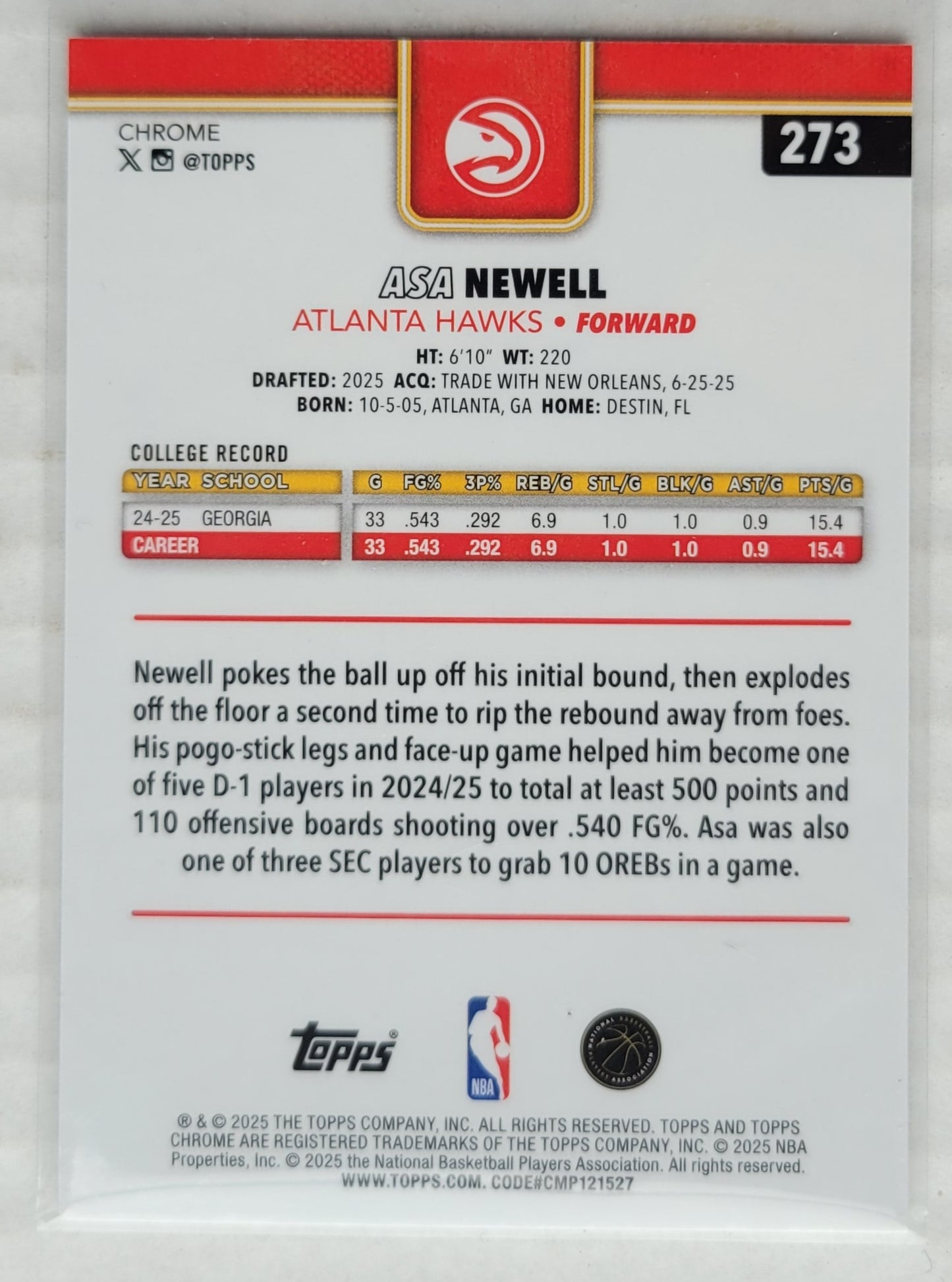 Asa Newell - 2025-26 Topps Chrome X-Fractors #273 RC