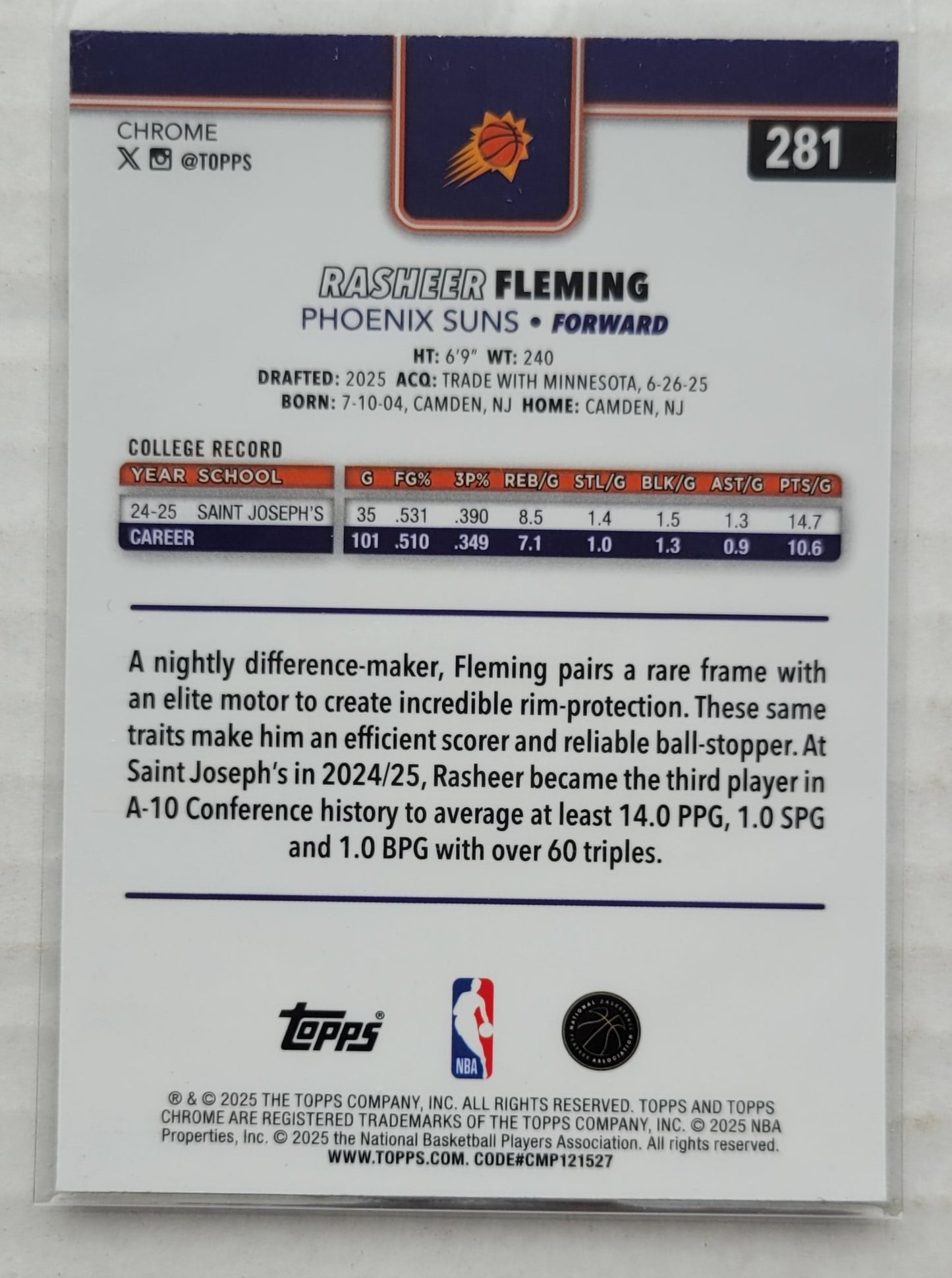Rasheer Fleming - 2025-26 Topps Chrome X-Fractors #281 RC