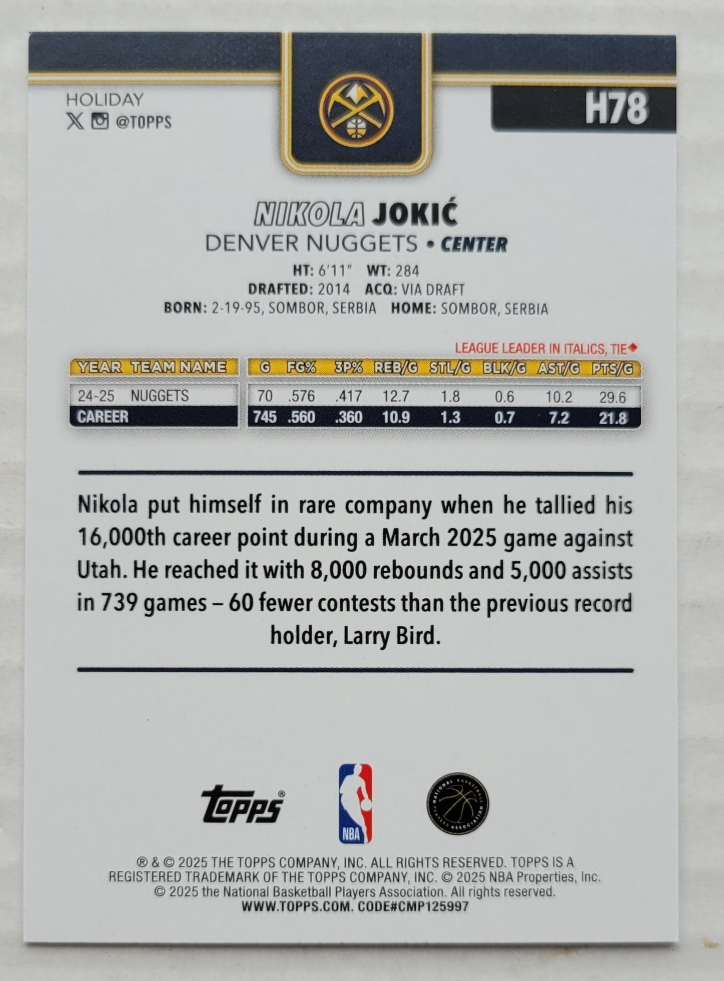 Nikola Jokic - 2025-26 Topps Holiday #H78
