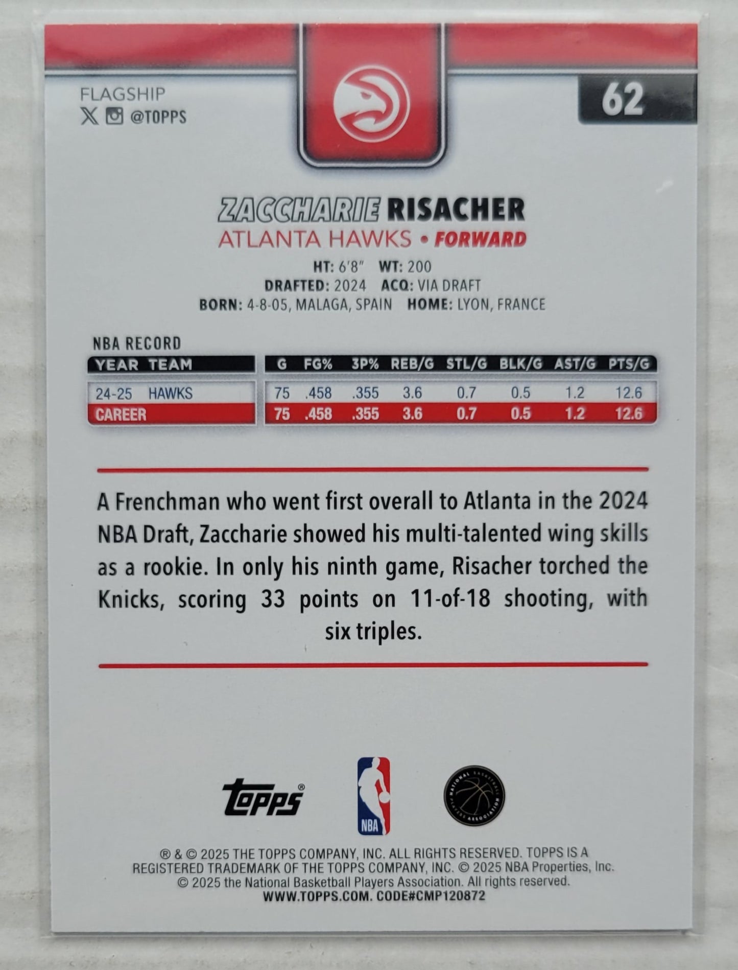Zaccharie Risacher - 2025-26 Topps Season Tip Off #62