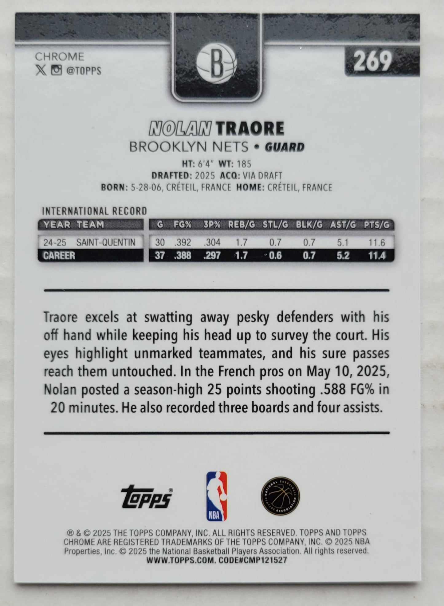 Nolan Traore - 2025-26 Topps Chrome #269 RC