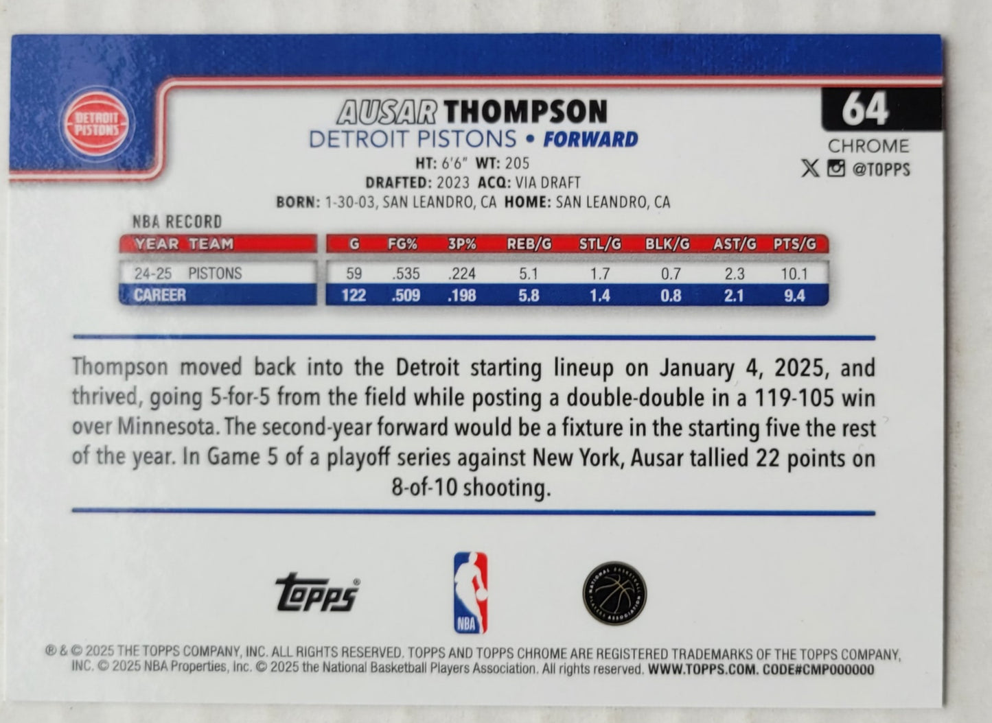Ausar Thompson - 2025-26 Topps Chrome Pulsar Refractors #64