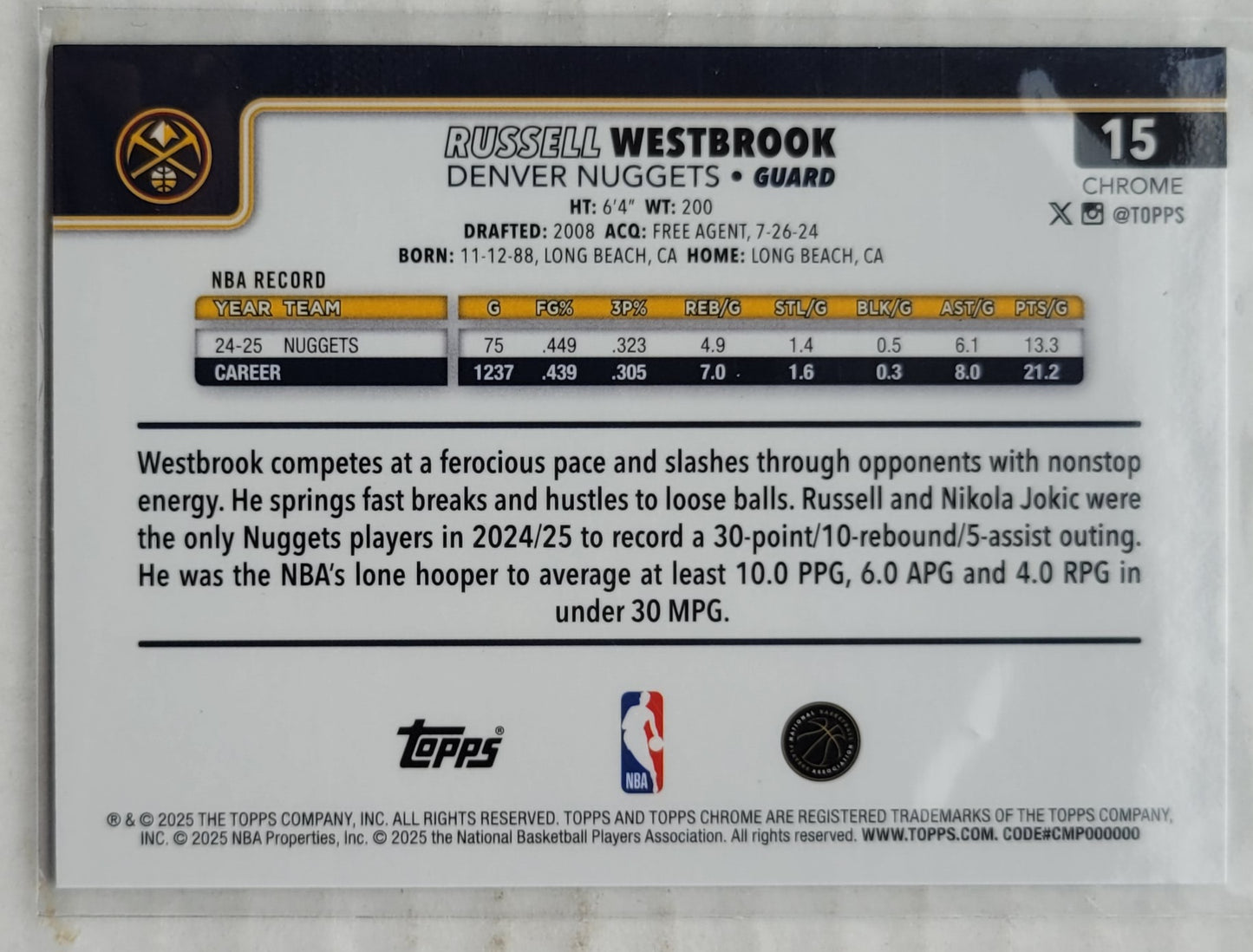 Russell Westbrook - 2025-26 Topps Chrome X-Fractors #15