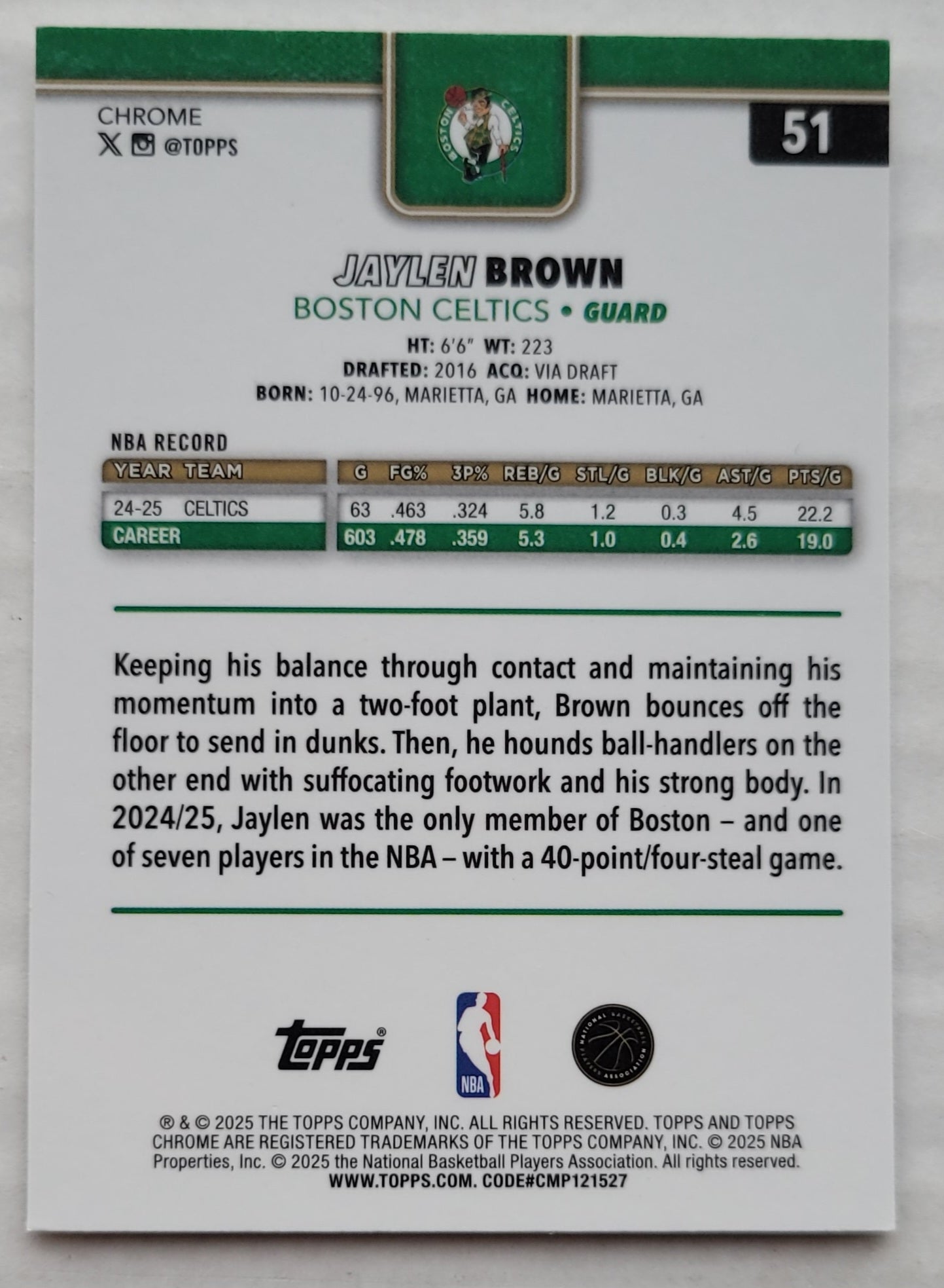 Jaylen Brown - 2025-26 Topps Chrome #51
