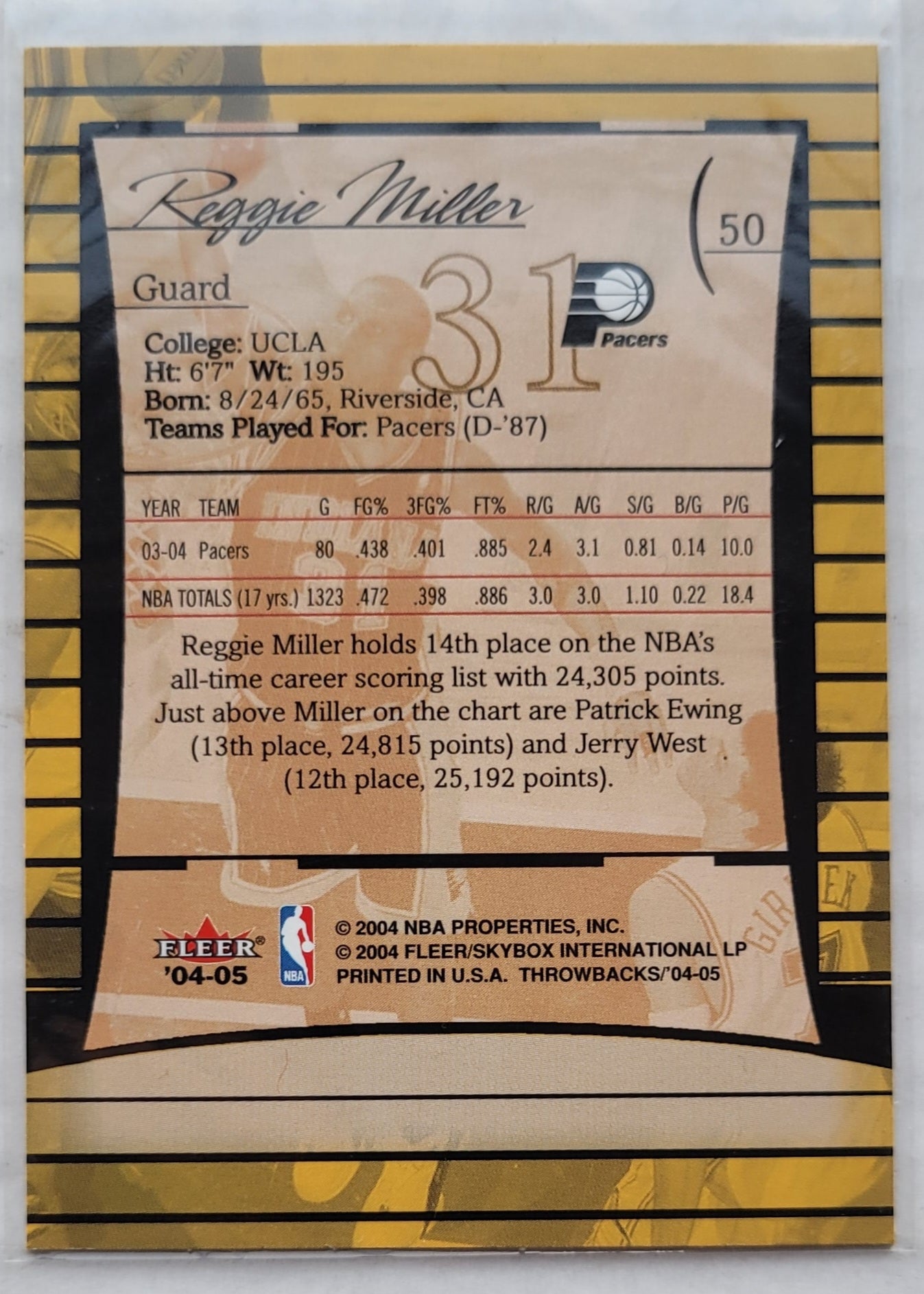 Reggie Miller - 2004-05 Fleer Throwbacks #50