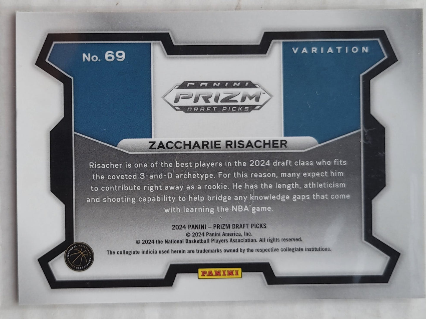Zaccharie Risacher - 2024-25 Panini Prizm Draft Picks Variation #69 RC