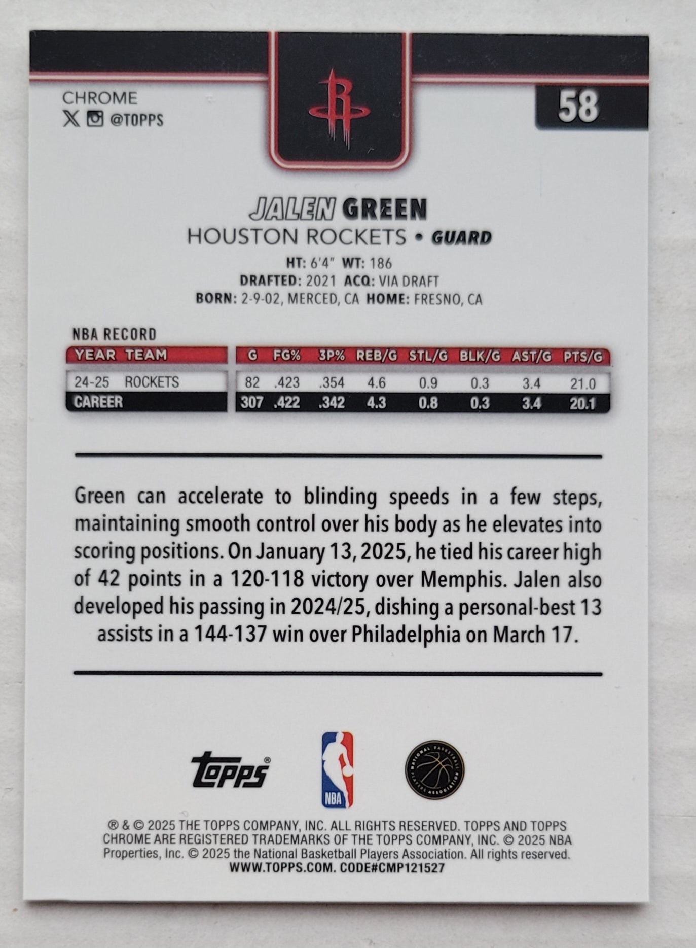 Jalen Green - 2025-26 Topps Chrome X-Fractors #58