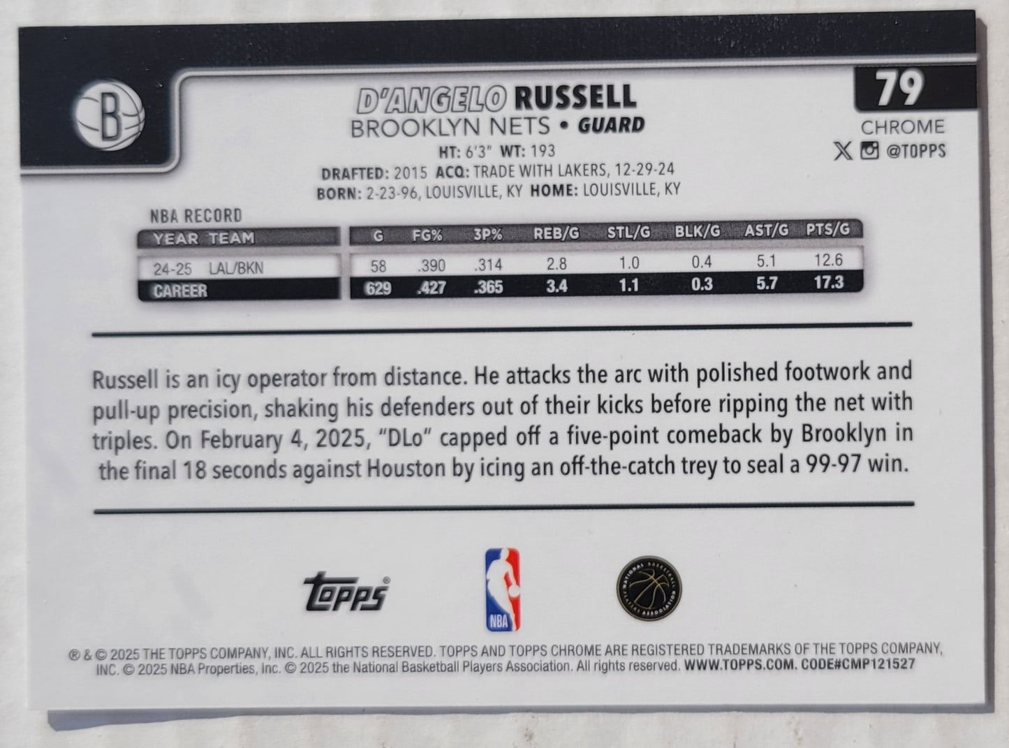D'Angelo Russell - 2025-26 Topps Chrome X-Fractors #79