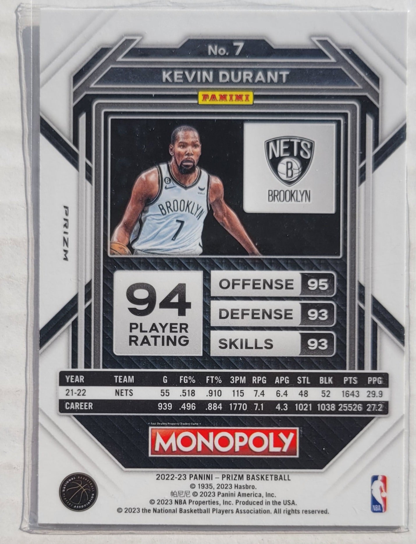 Kevin Durant - 2022-23 Panini Prizm Monopoly Silver #7