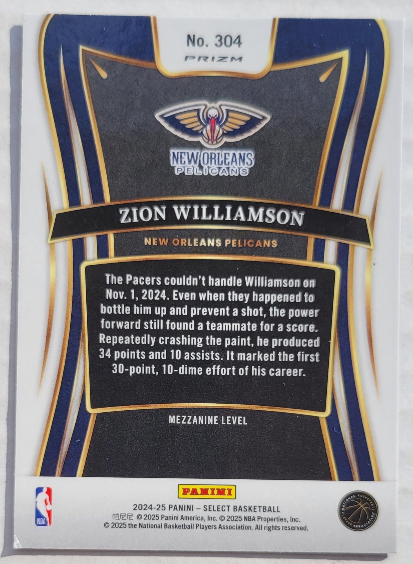 Zion Williamson - 2024-25 Select Blue Cracked Ice Prizms #304