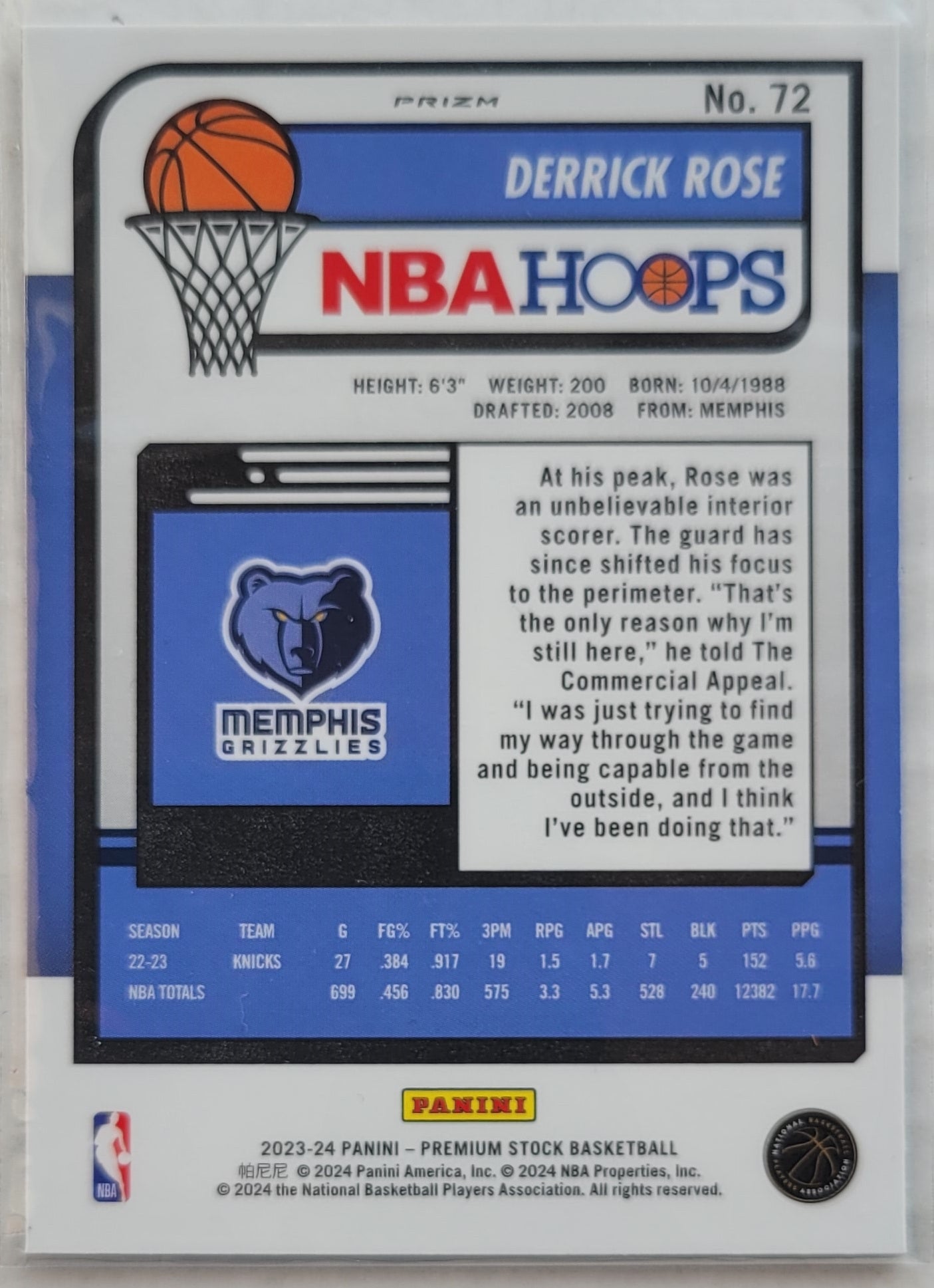 Derrick Rose - 2023-24 Hoops Premium Stock Seismic Prizm #72