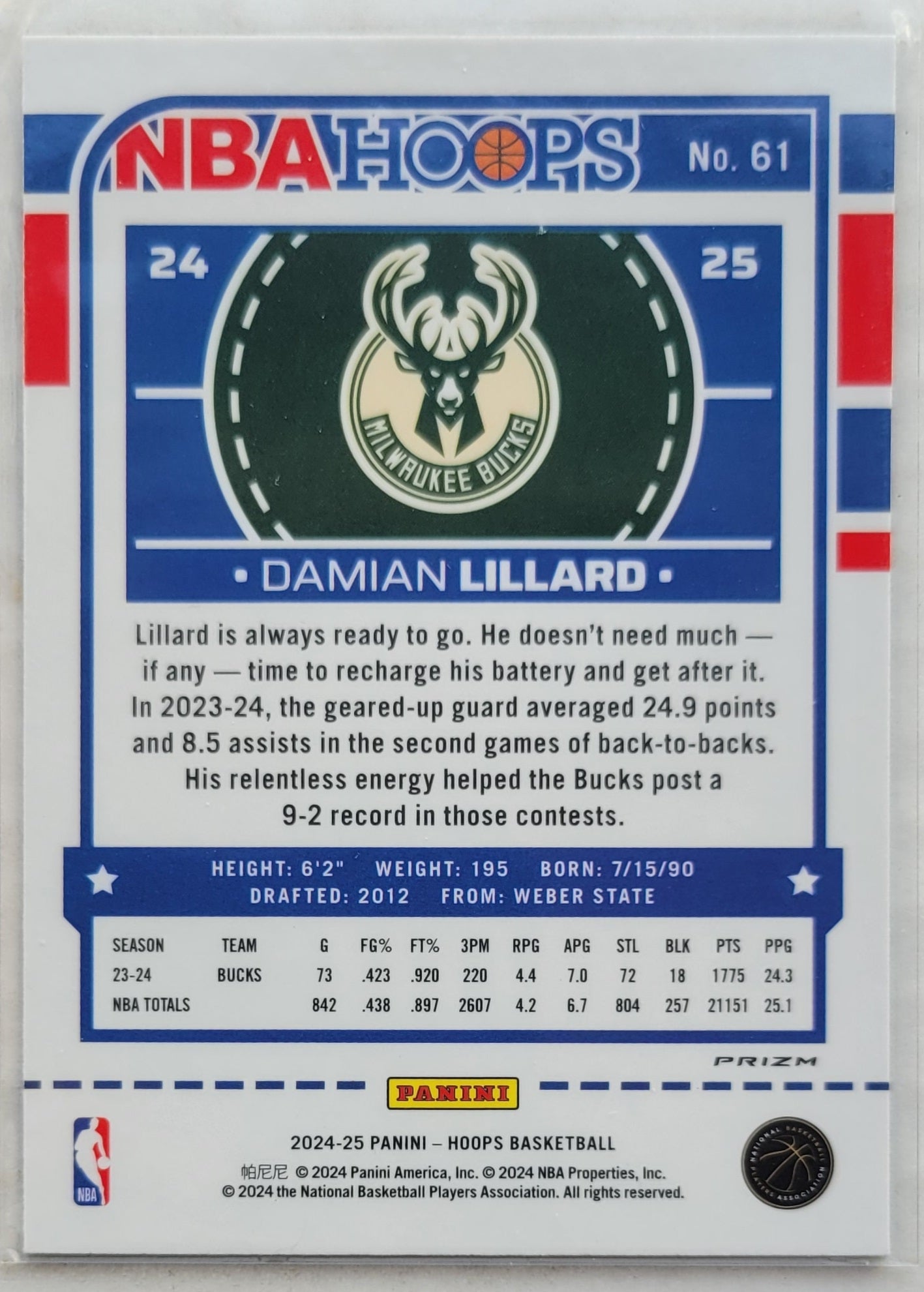 Damian Lillard - 2024-25 Hoops Premium Prizms Silver #61