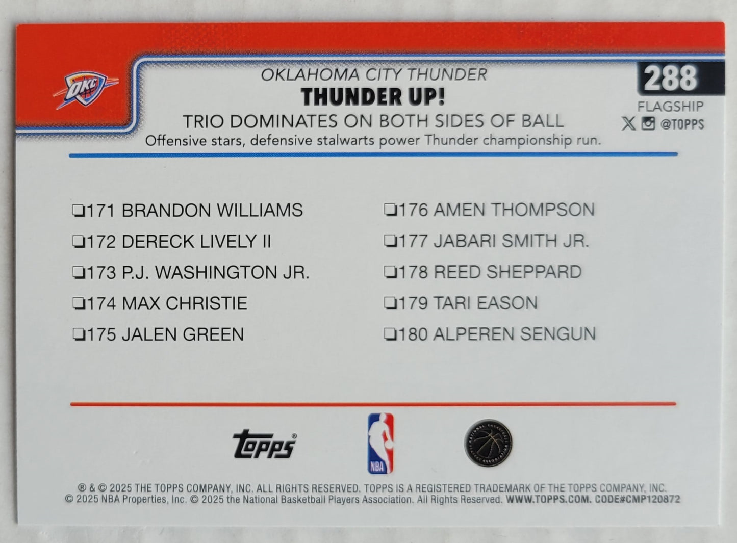 Alex Caruso / Chet Holmgren / Shai Gilgeous-Alexander - 2025-26 Topps Rainbow Foilboard #288 Thunder Up