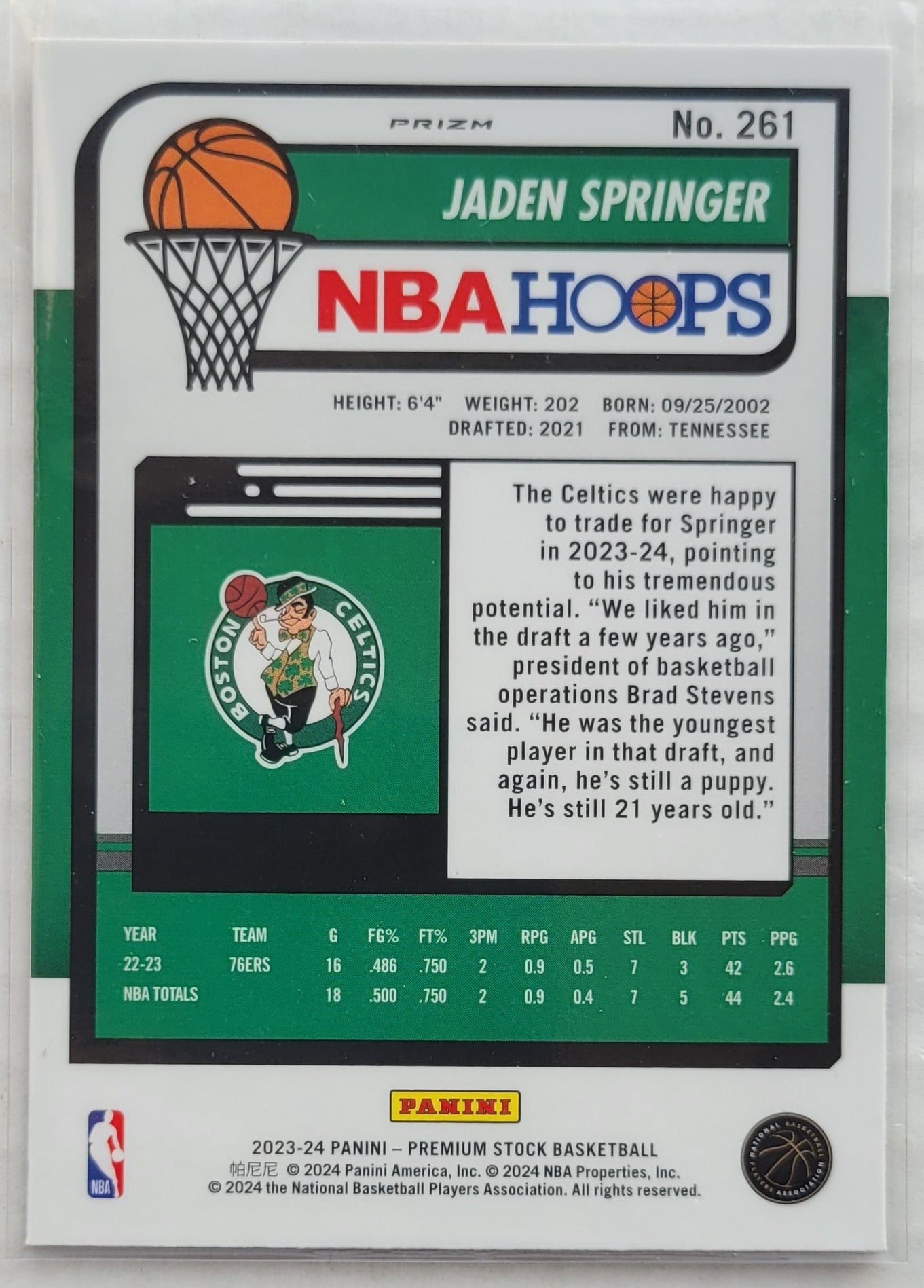 Jaden Springer - 2023-24 Hoops Premium Stock Seismic Prizm #261