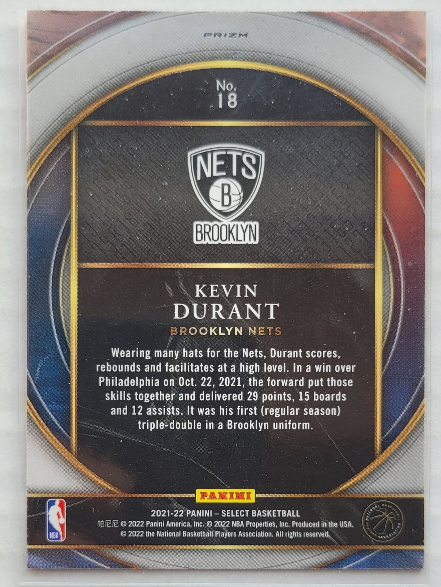 Kevin Durant - 2021-22 Select Numbers Prizms Blue #18