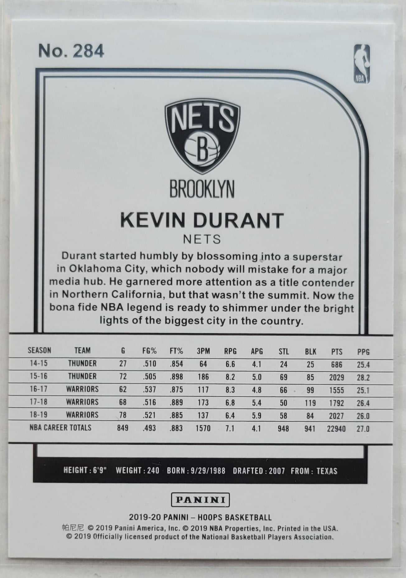 Kevin Durant - 2019-20 Hoops Purple #284