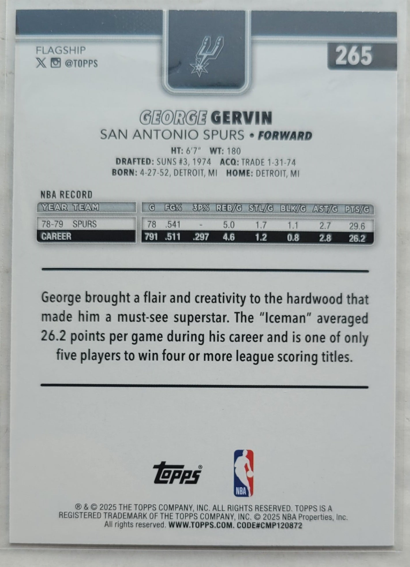 George Gervin - 2025-26 Topps Holo Foil #265