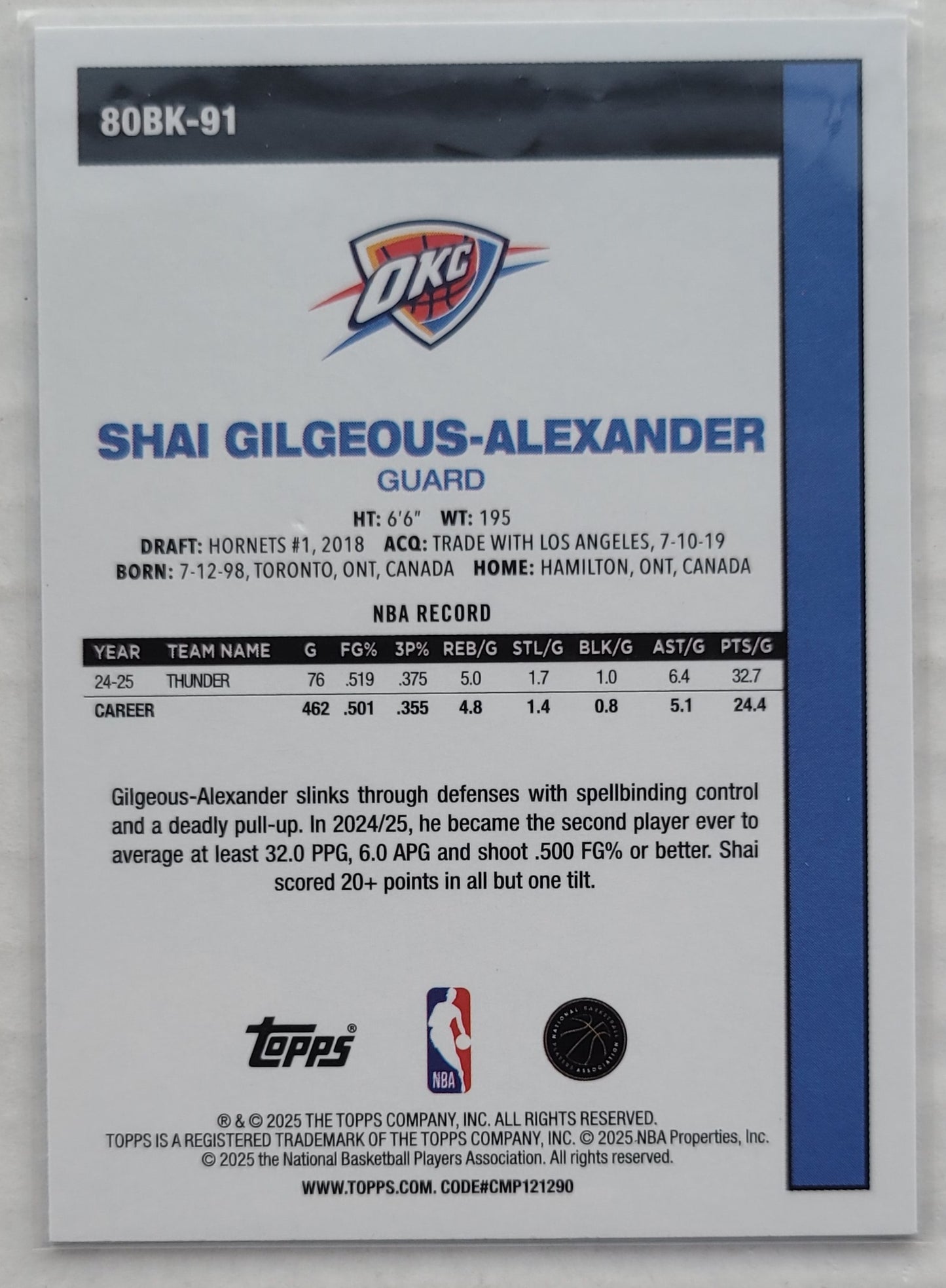 Shai Gilgeous-Alexander - 2025-26 Topps '80-81 Topps #80BK91