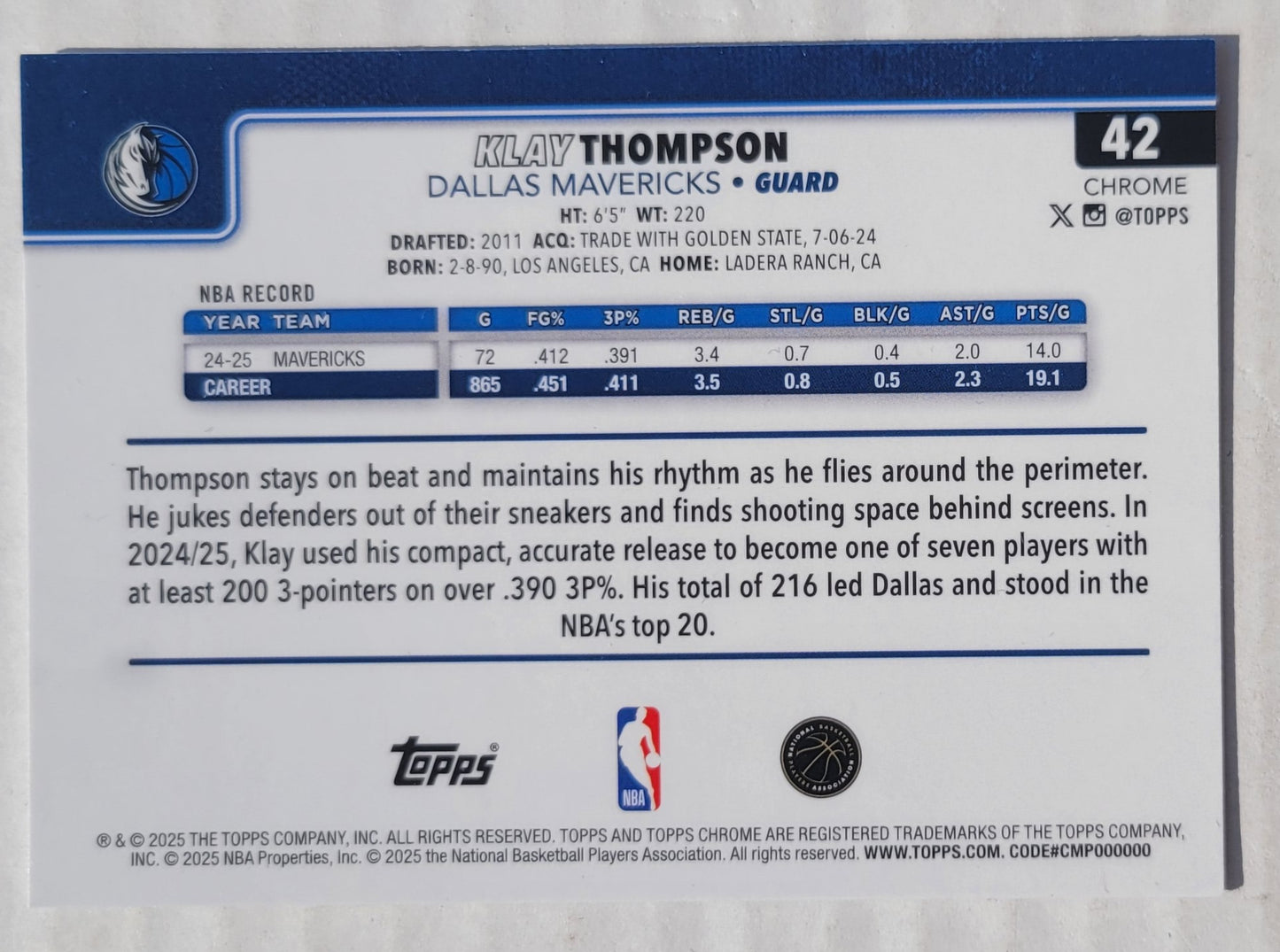 Klay Thompson - 2025-26 Topps Chrome X-Fractors #42