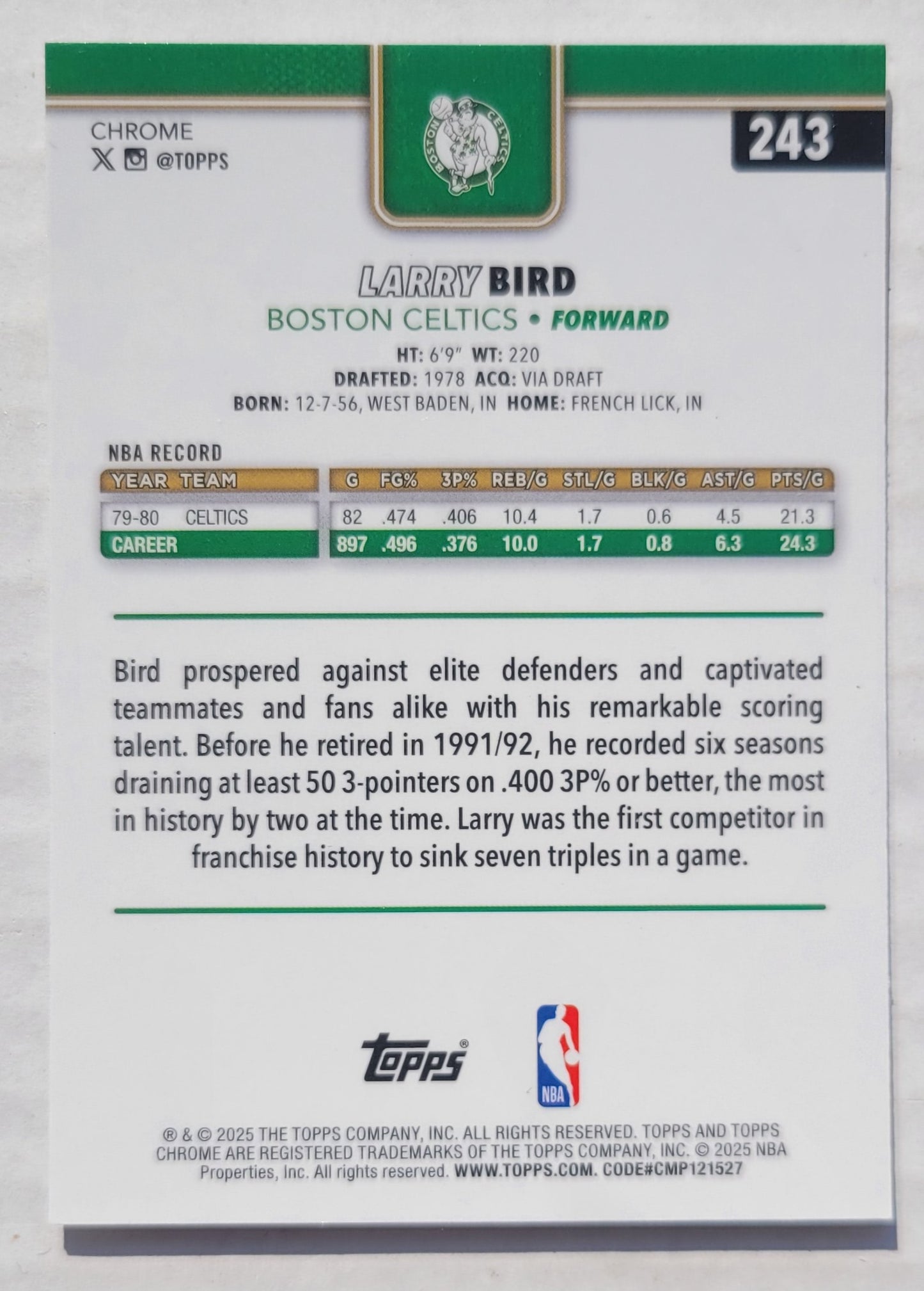 Larry Bird - 2025-26 Topps Chrome #243