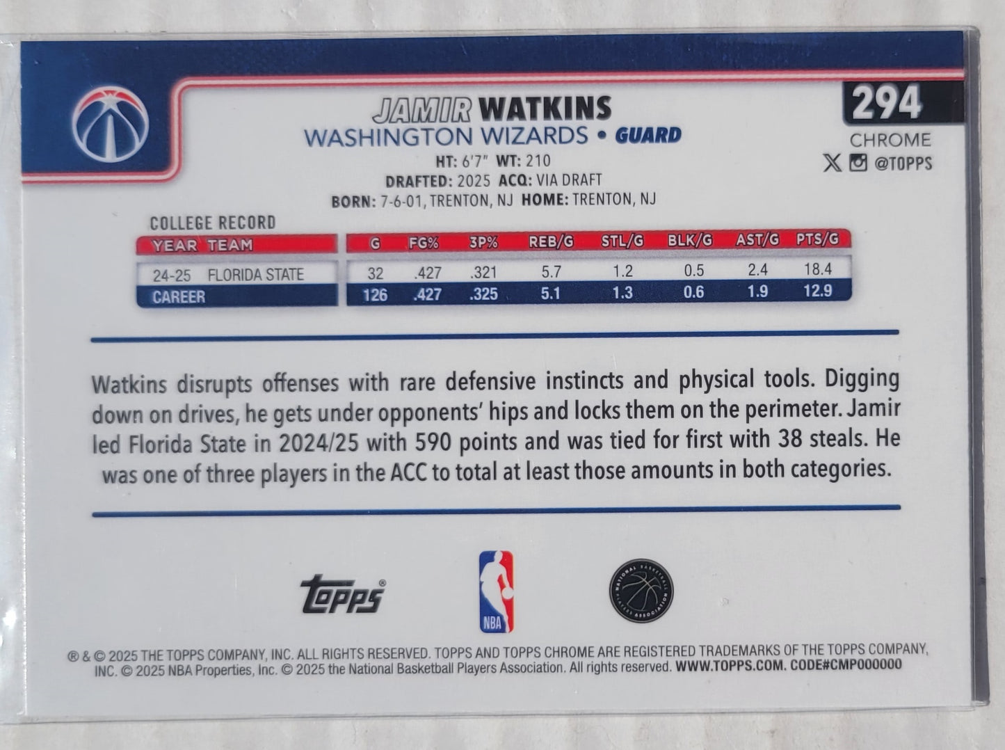 Jamir Watkins - 2025-26 Topps Chrome Pulsar X-Fractors #294 RC