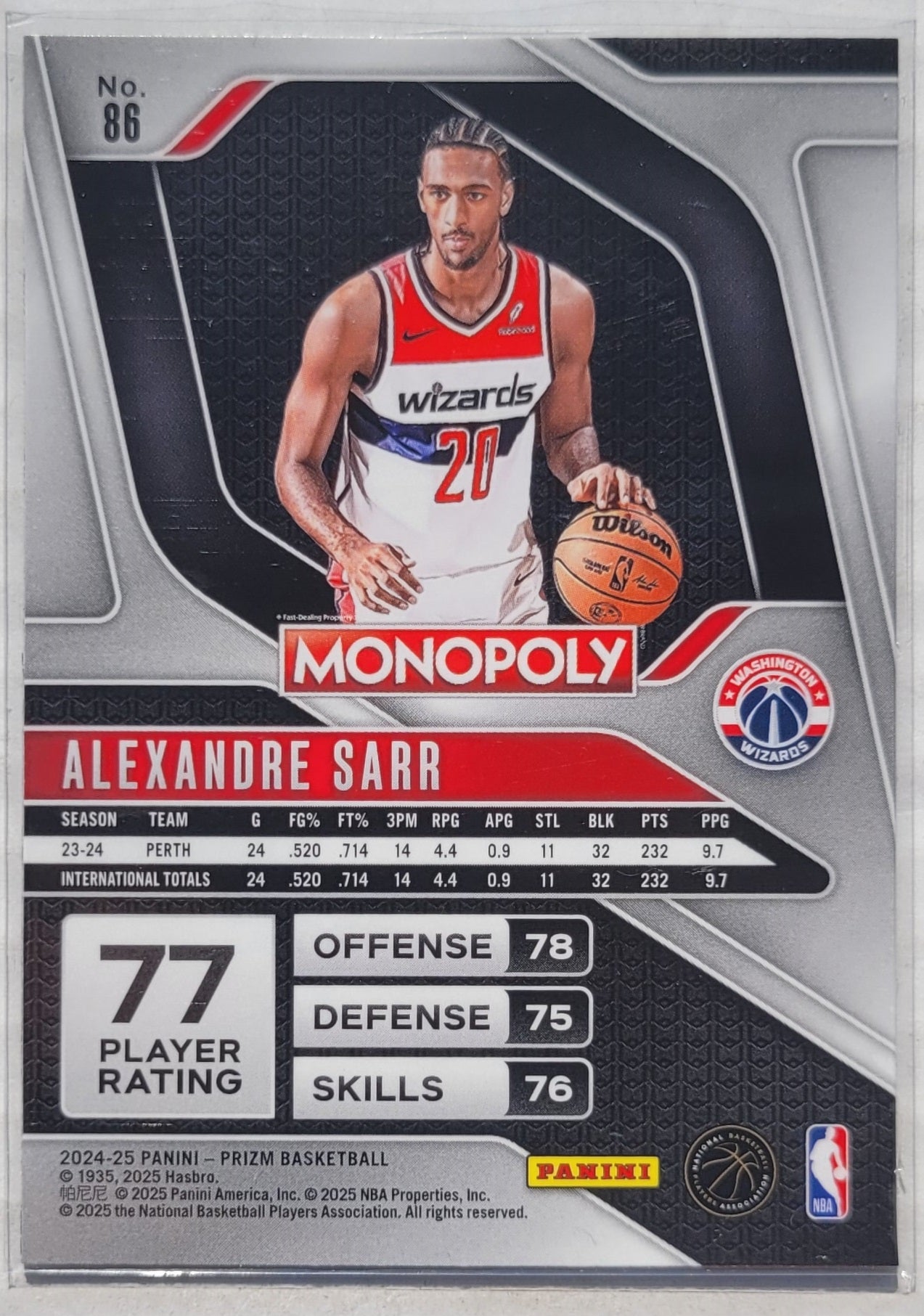 Alexandre Sarr - 2024-25 Panini Prizm Monopoly #86 RC