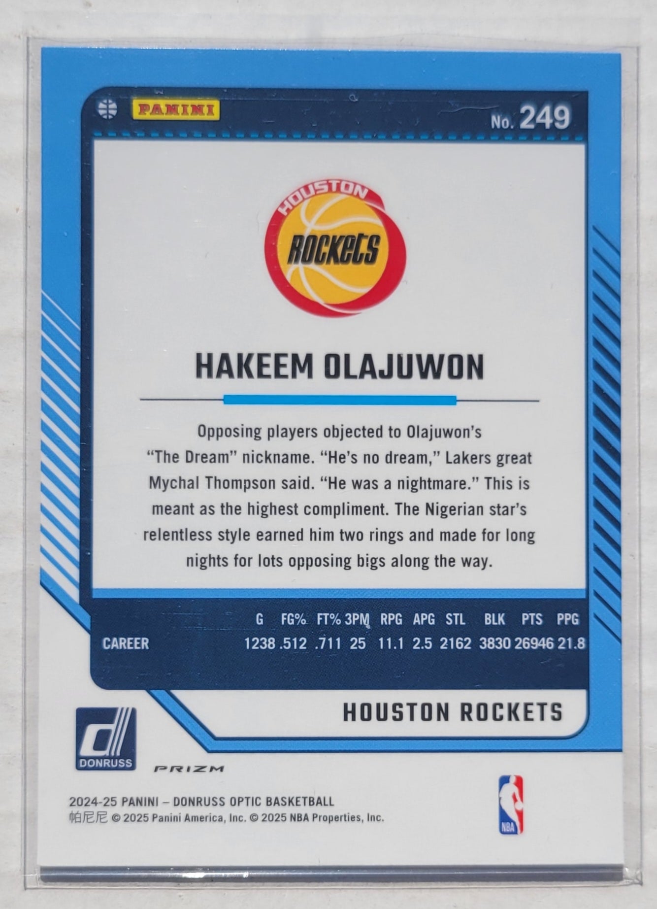 Hakeem Olajuwon - 2024-25 Donruss Optic Hyper Purple #249 LGD