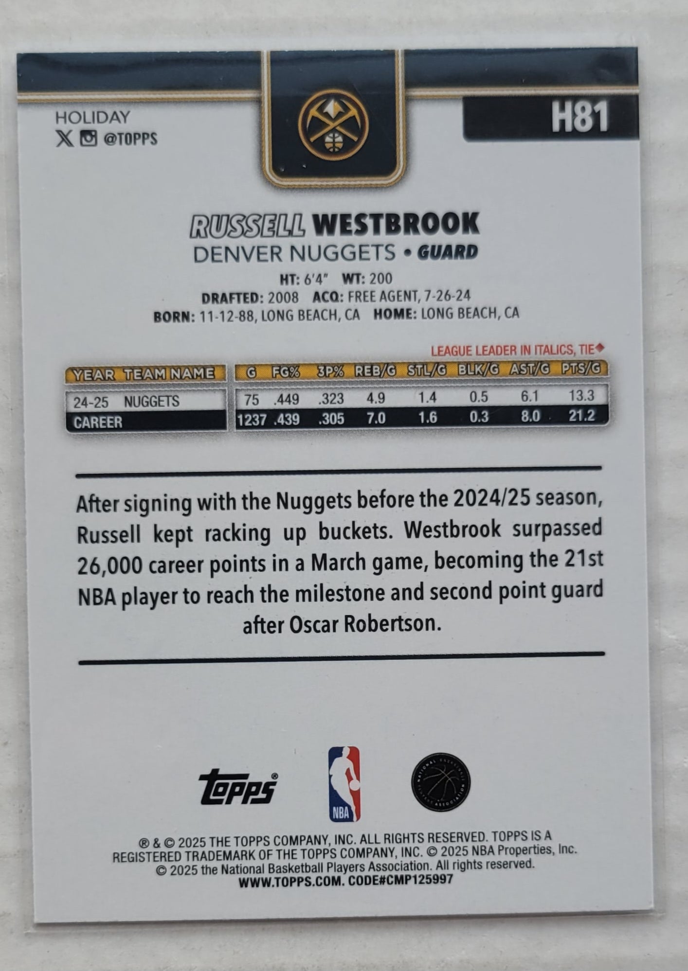 Russell Westbrook - 2025-26 Topps Holiday Glitter Holiday #H81