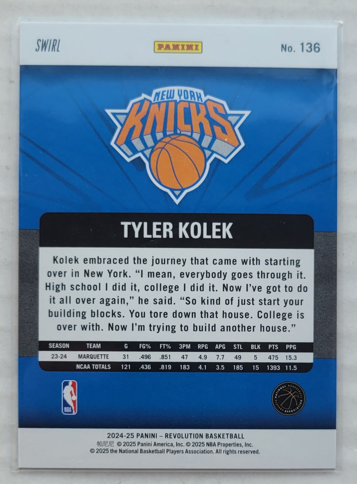 Tyler Kolek - 2024-25 Panini Revolution Red Swirl #136 RC