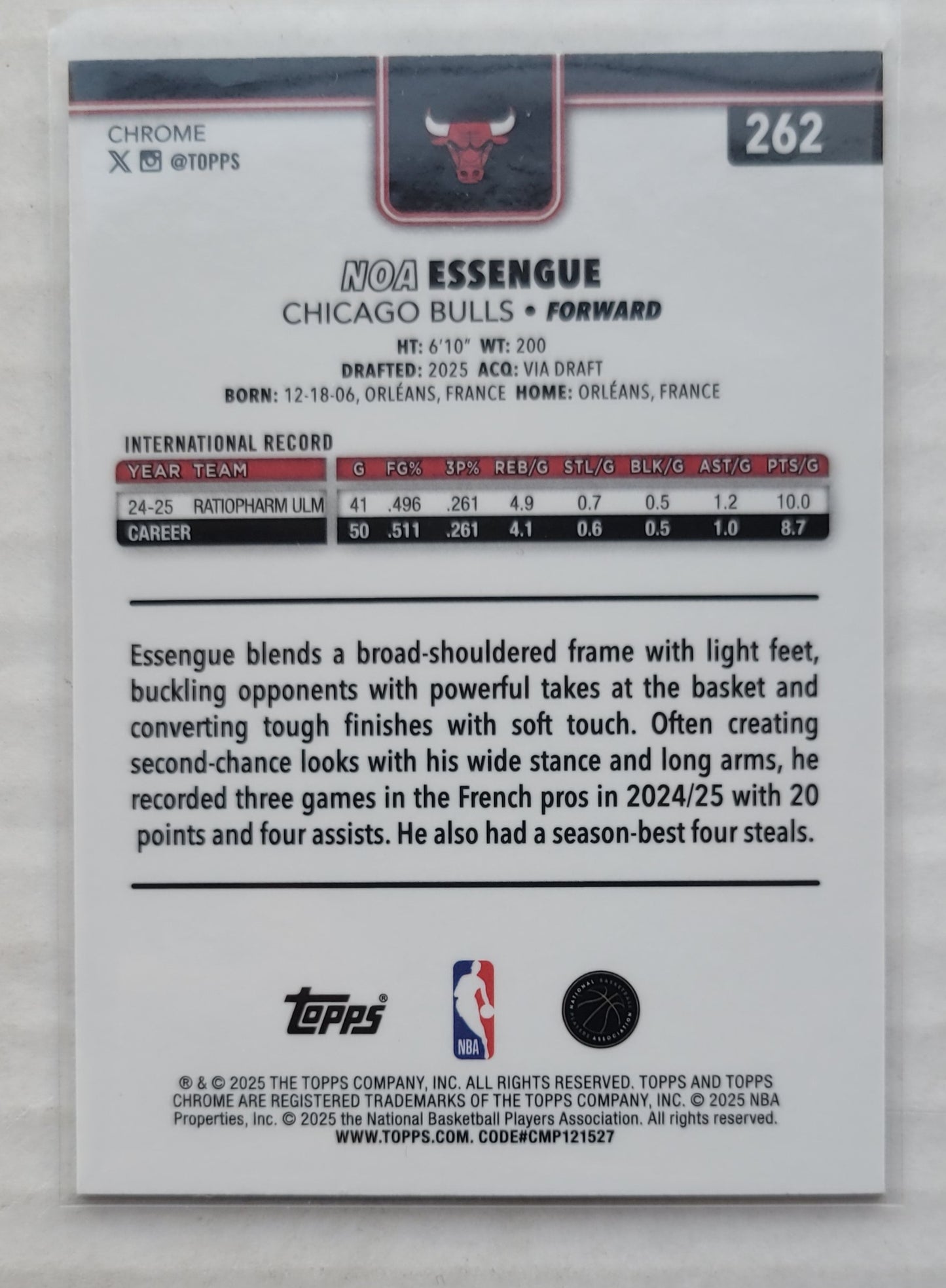 Noa Essengue - 2025-26 Topps Chrome #262 RC