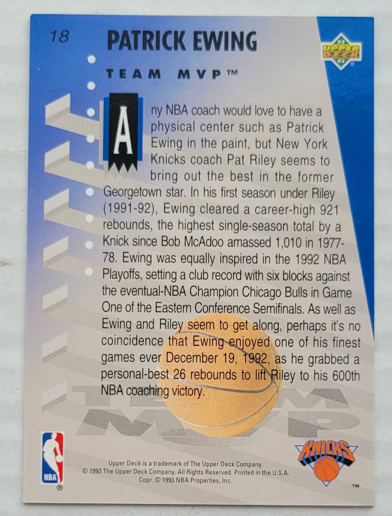 Patrick Ewing - 1992-93 Upper Deck MVP Holograms #18