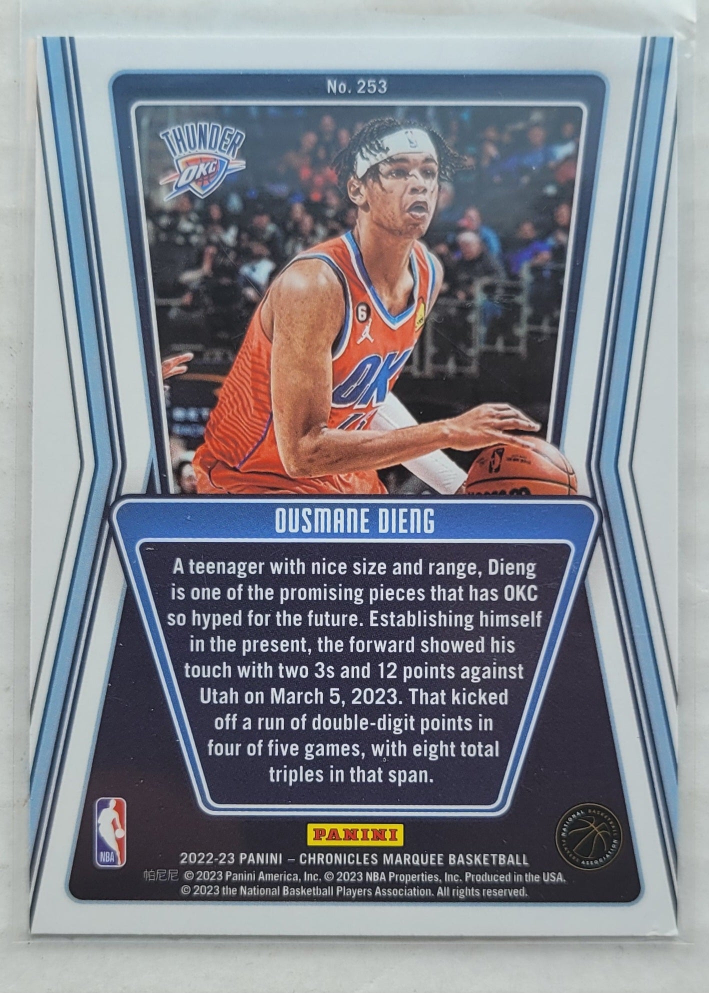 Ousmane Dieng - 2022-23 Panini Chronicles #253 Marquee RC