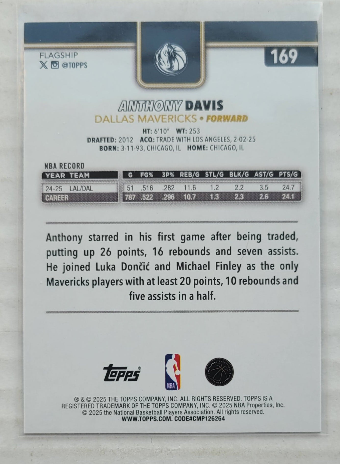 Anthony Davis - 2025-26 Topps Blackout #169