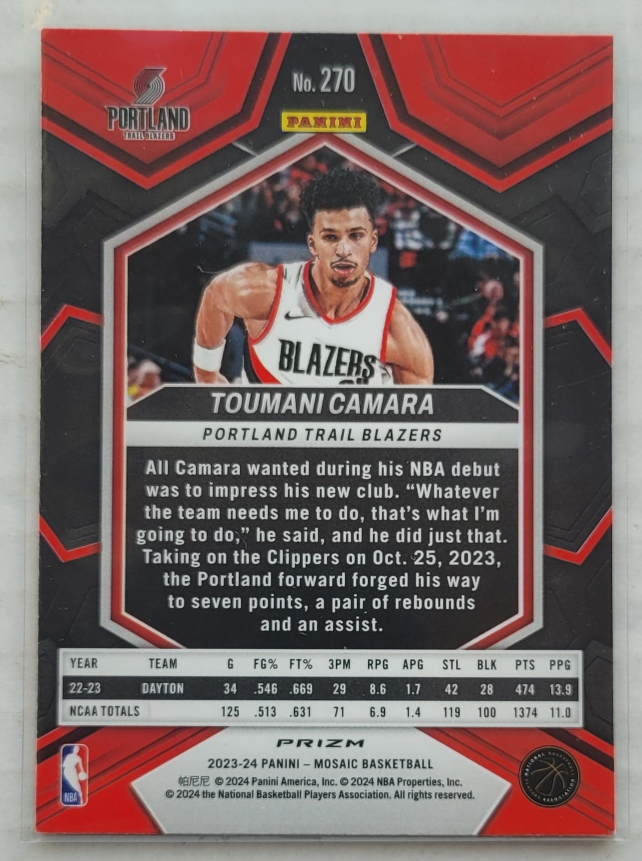 Toumani Camara - 2023-24 Panini Mosaic Mosaic Green #270 NBA Debut RC