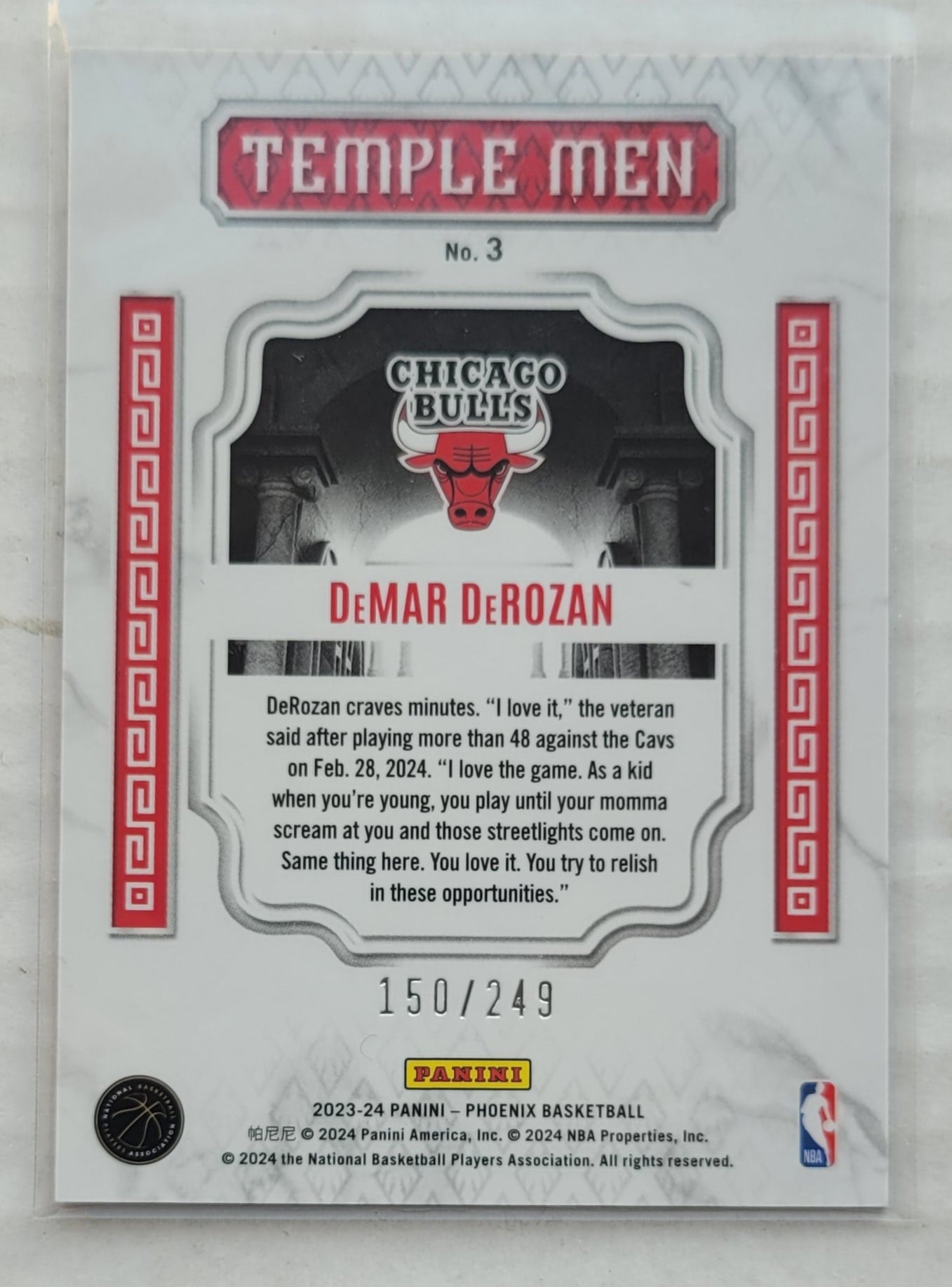 DeMar DeRozan - 2023-24 Panini Phoenix Temple Men Phoenix Orange Ice #3 - 150/249
