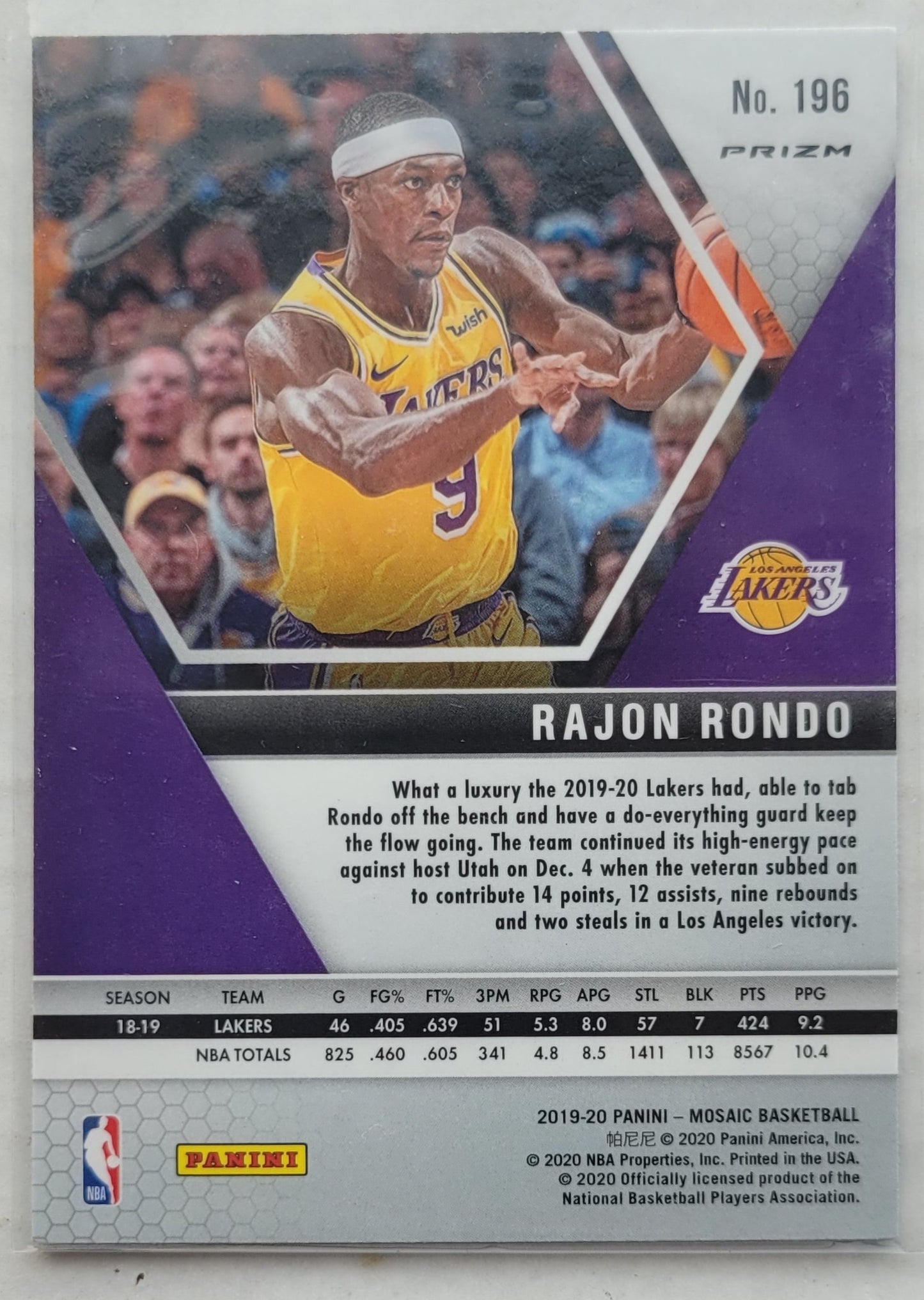 Rajon Rondo - 2019-20 Panini Mosaic Silver #196