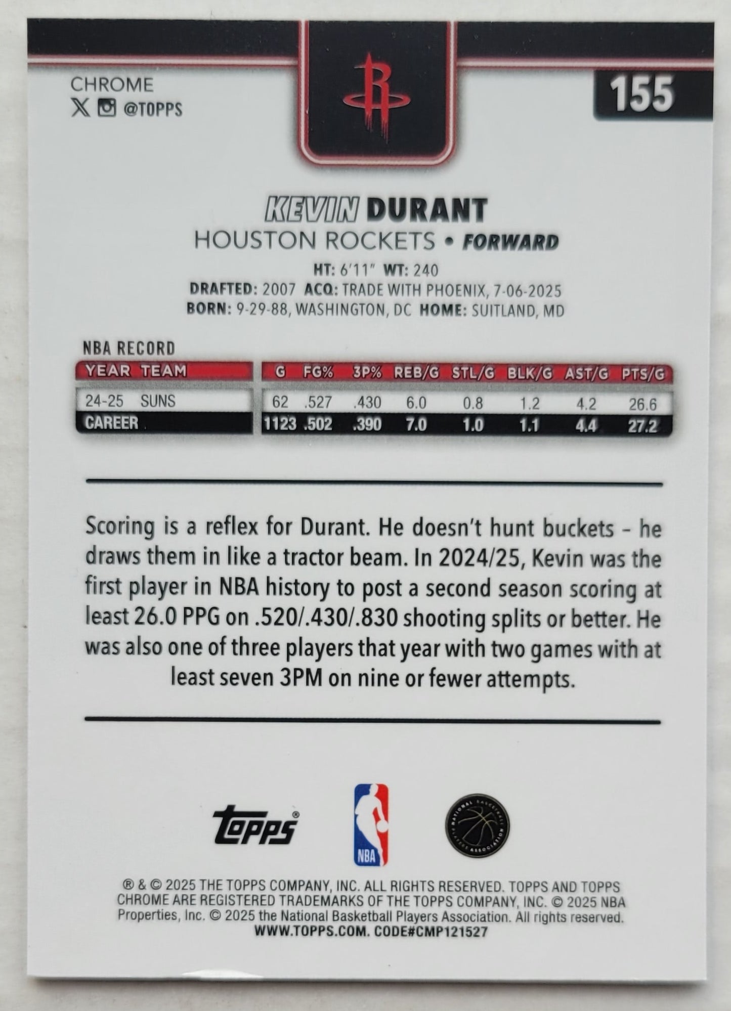 Kevin Durant - 2025-26 Topps Chrome #155