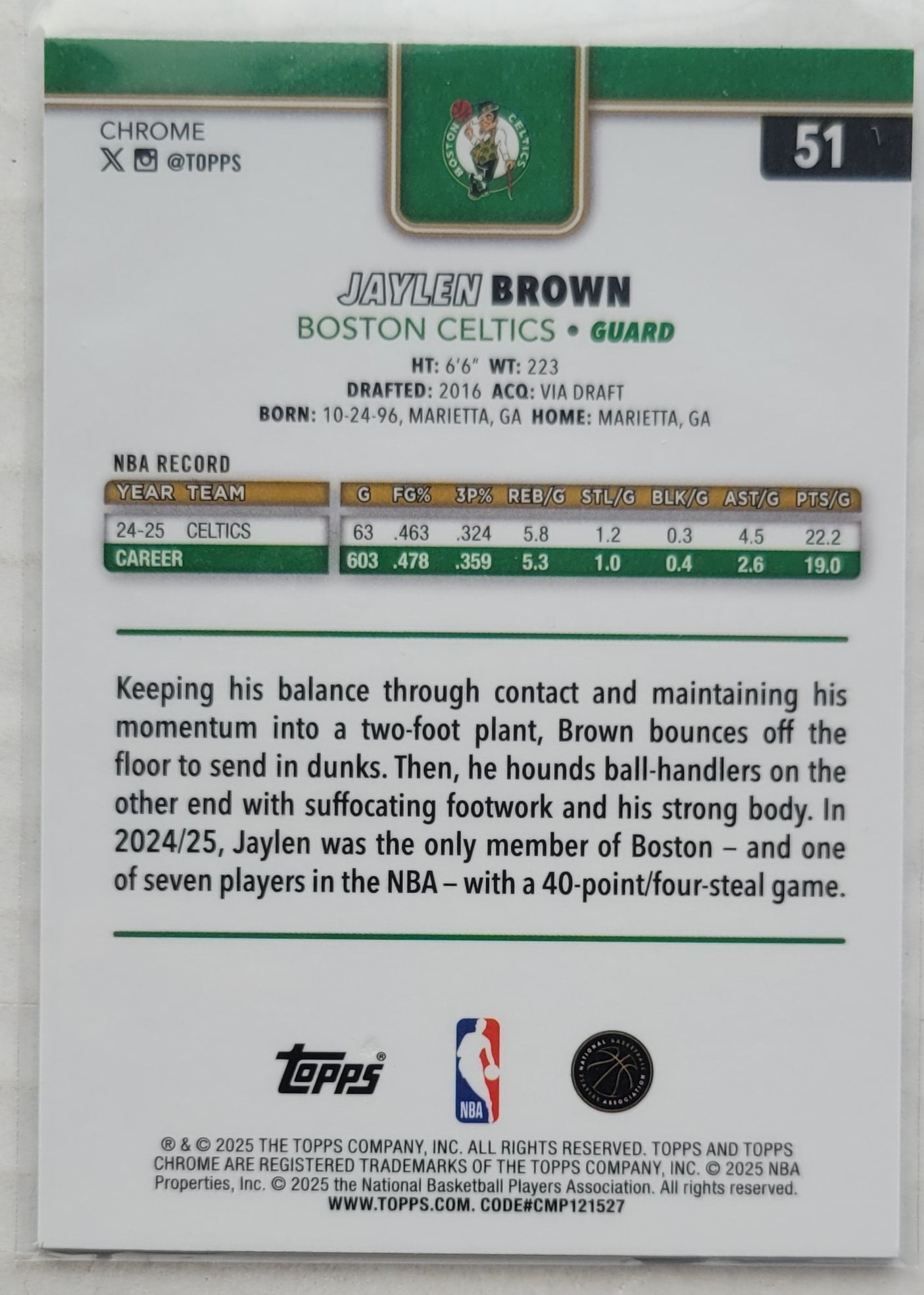 Jaylen Brown - 2025-26 Topps Chrome X-Fractors #51