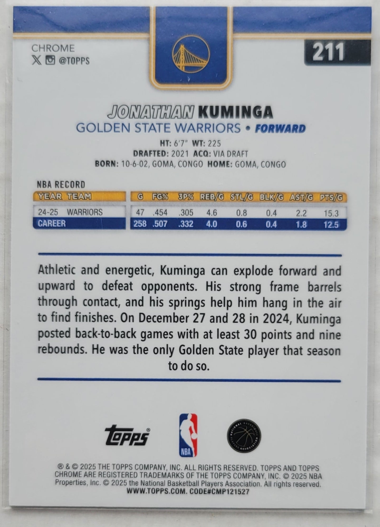Jonathan Kuminga - 2025-26 Topps Chrome RayWave Refractors #211
