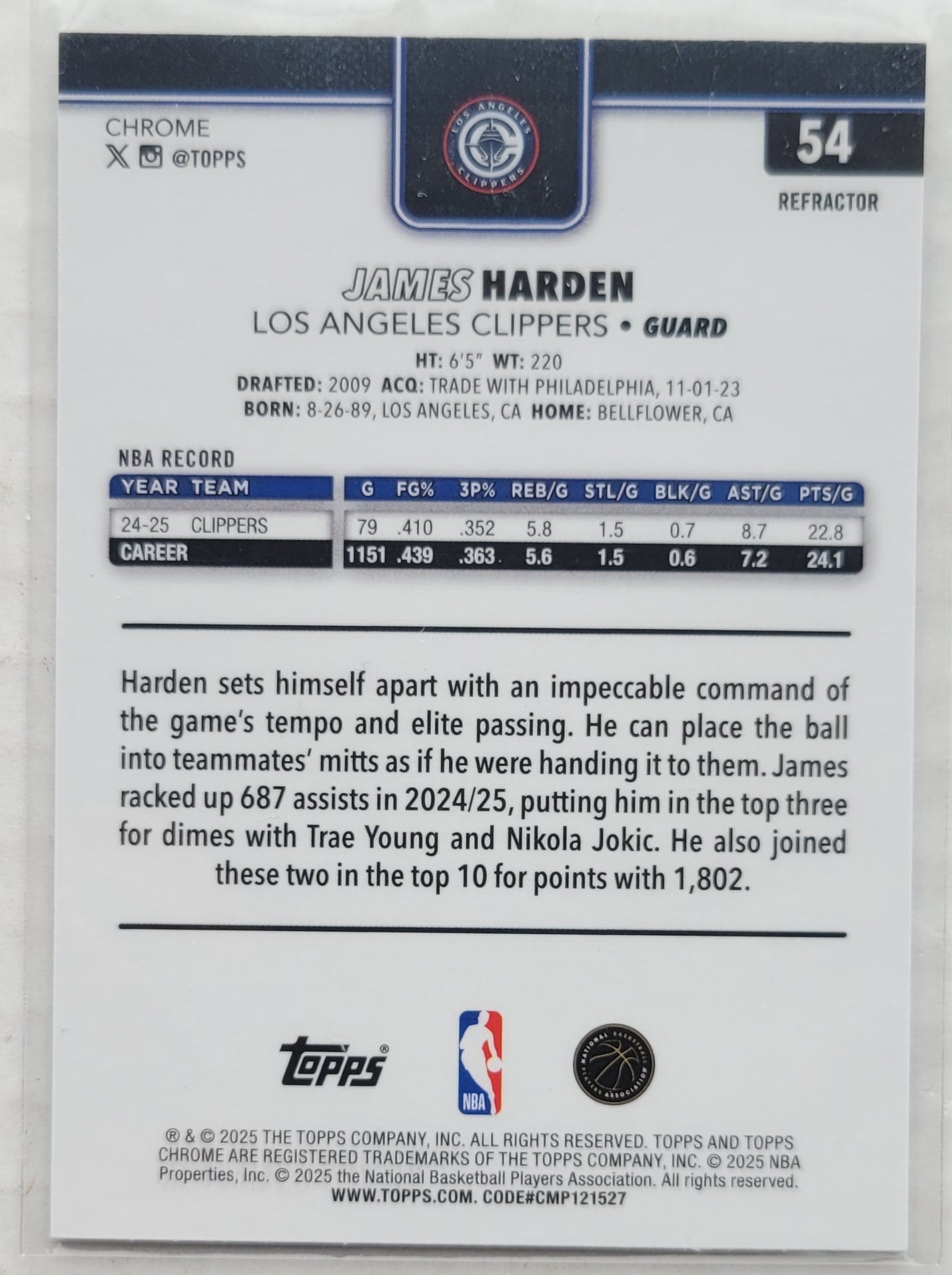 James Harden - 2025-26 Topps Chrome Refractors #54
