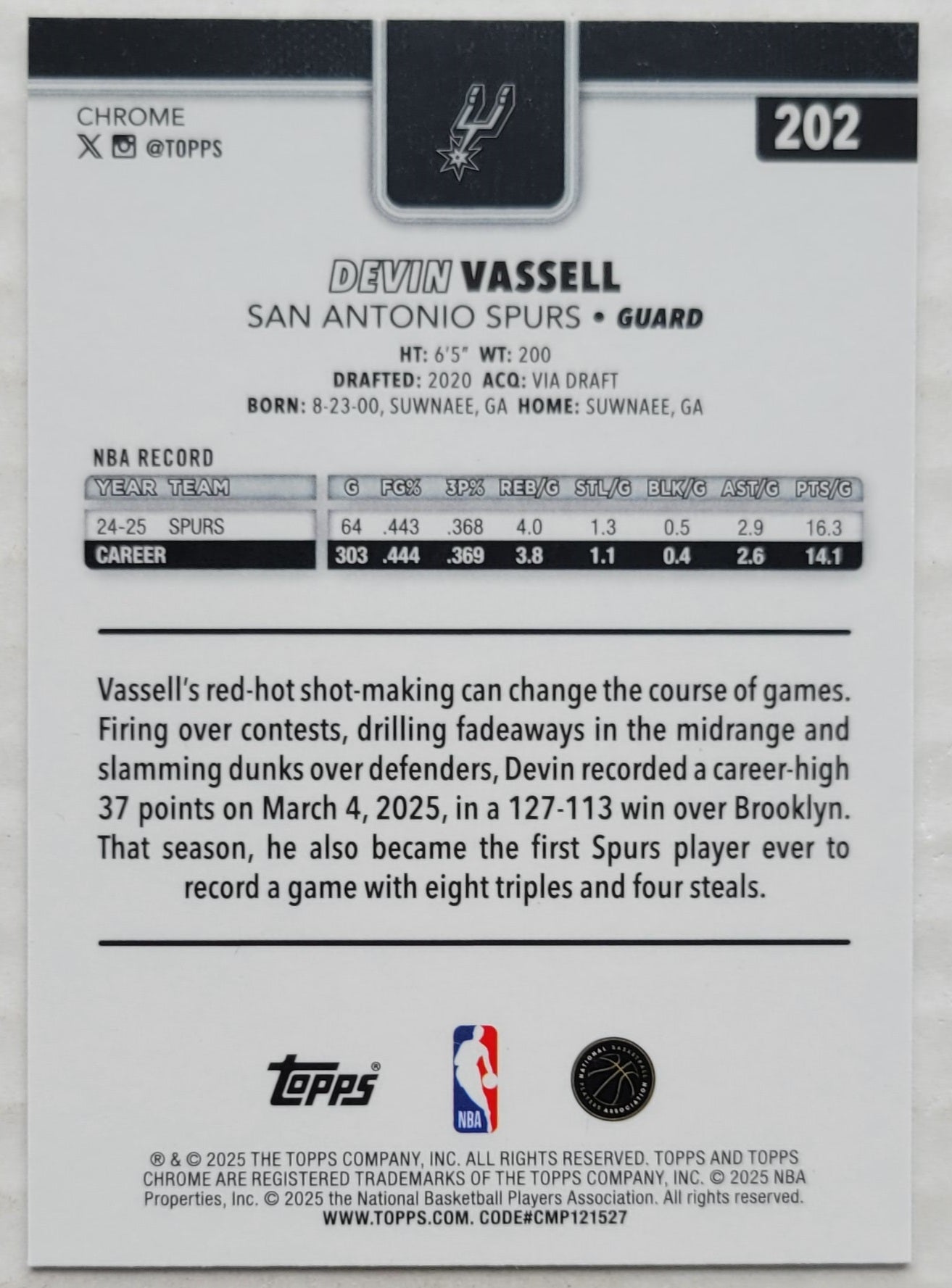 Devin Vassell - 2025-26 Topps Chrome X-Fractors #202